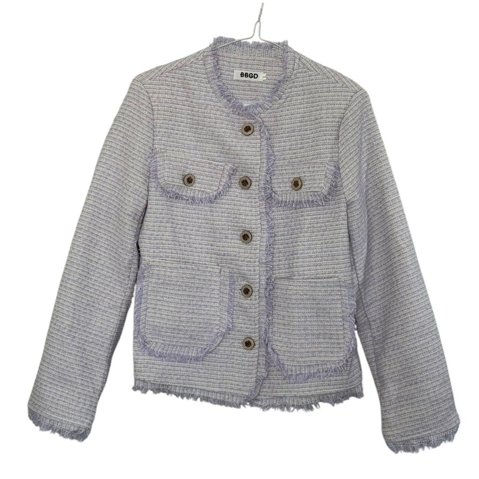 Other BBGD Lavender Tweed Fringe Designer Blazer Jacket Button L Size L / US 10 / IT 46 - 2 Thumbnail
