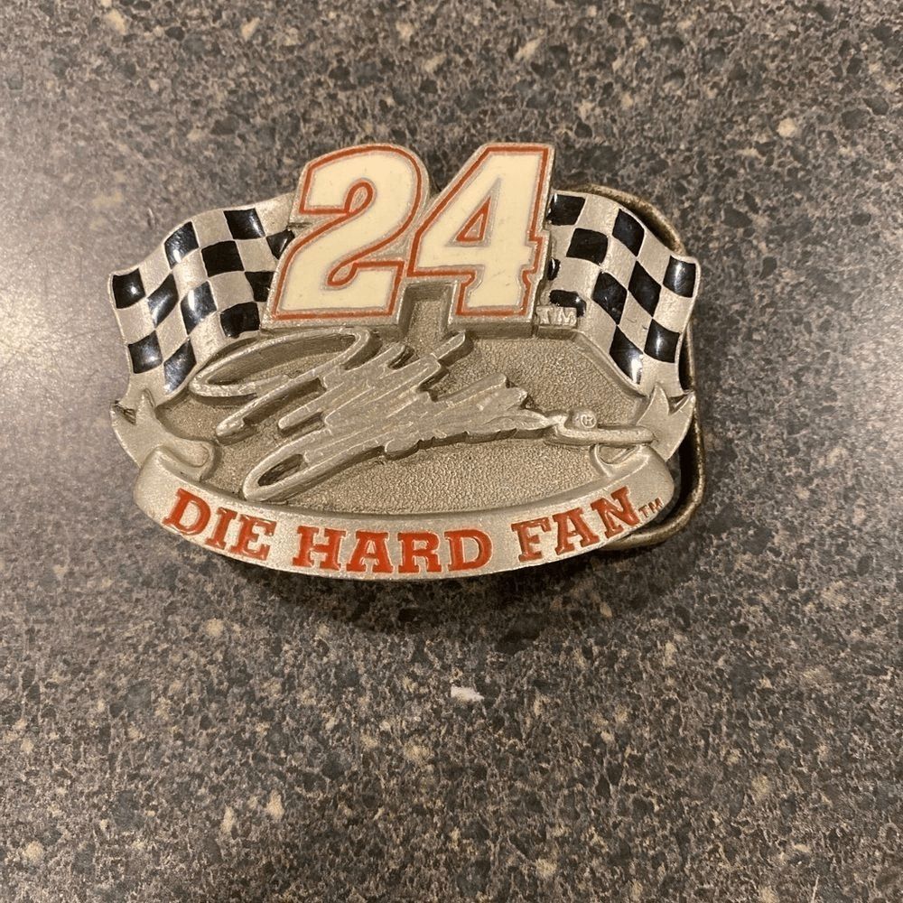NASCAR Vintage 90’s NASCAR Jeff Gordon solid pewter Belt Buckle Made in USA Size ONE SIZE - 6 Thumbnail