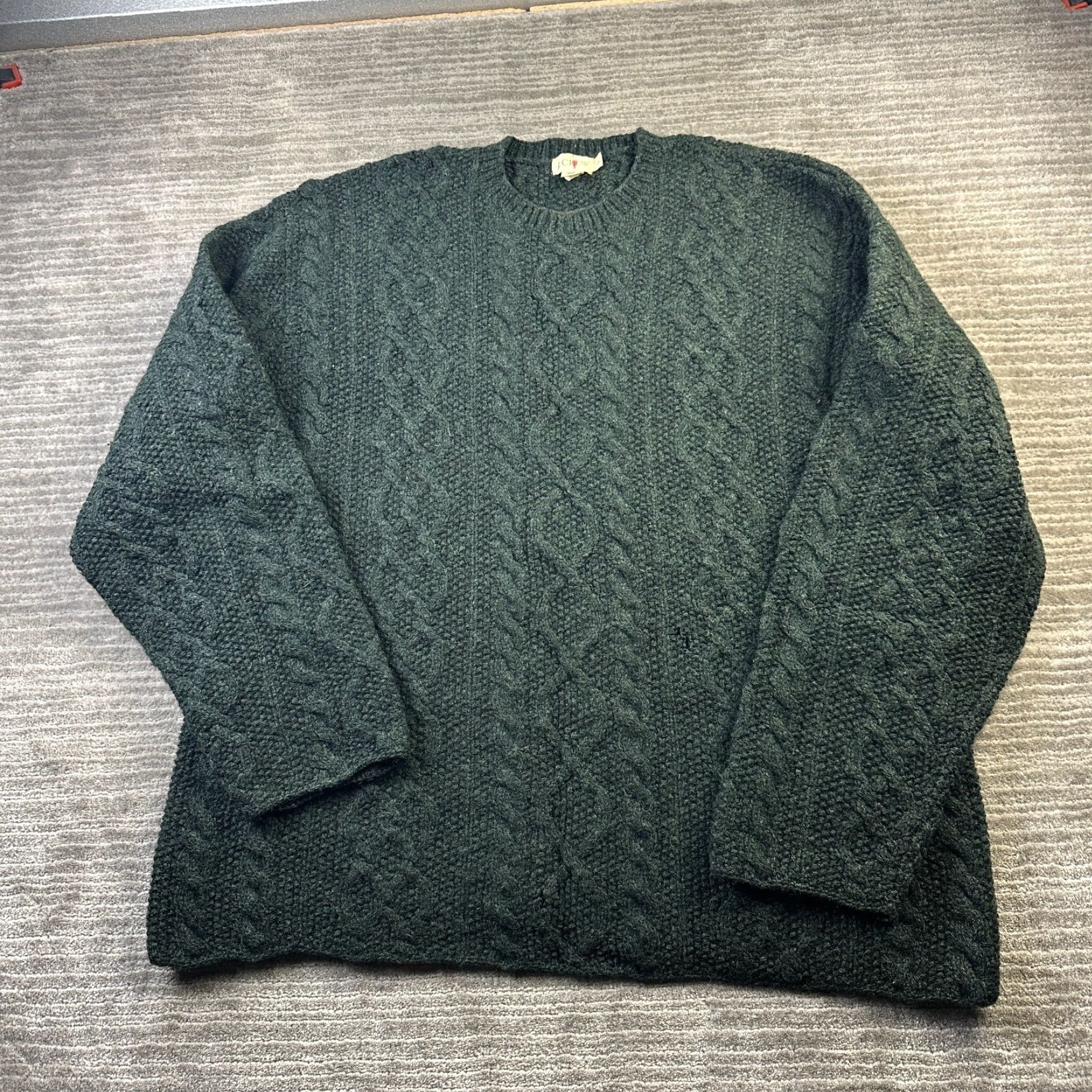 J.Crew VINTAGE J Crew Sweater Mens Large Green Oarsman Fisherman Cable Knit Wool Size US L / EU 52-54 / 3 - 2 Thumbnail