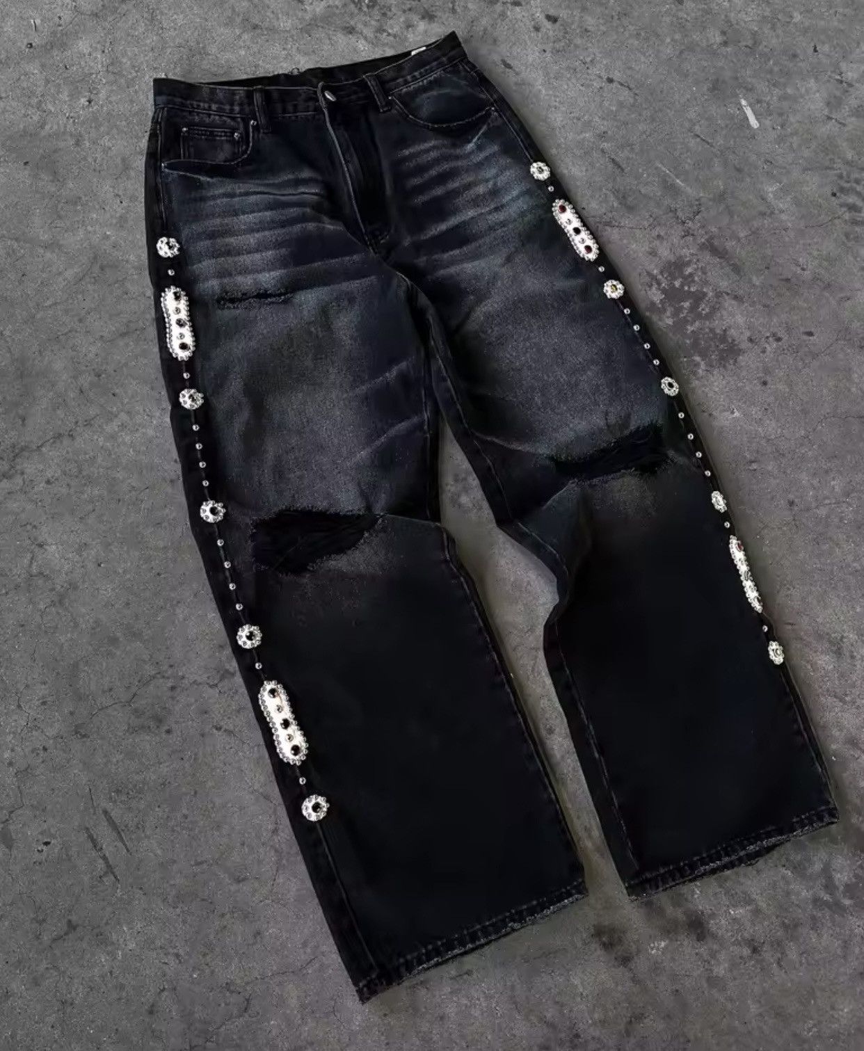 Vintage Vintage Rhinestone Embellished Black Jeans Size US 34 / EU 50 - 2 Thumbnail