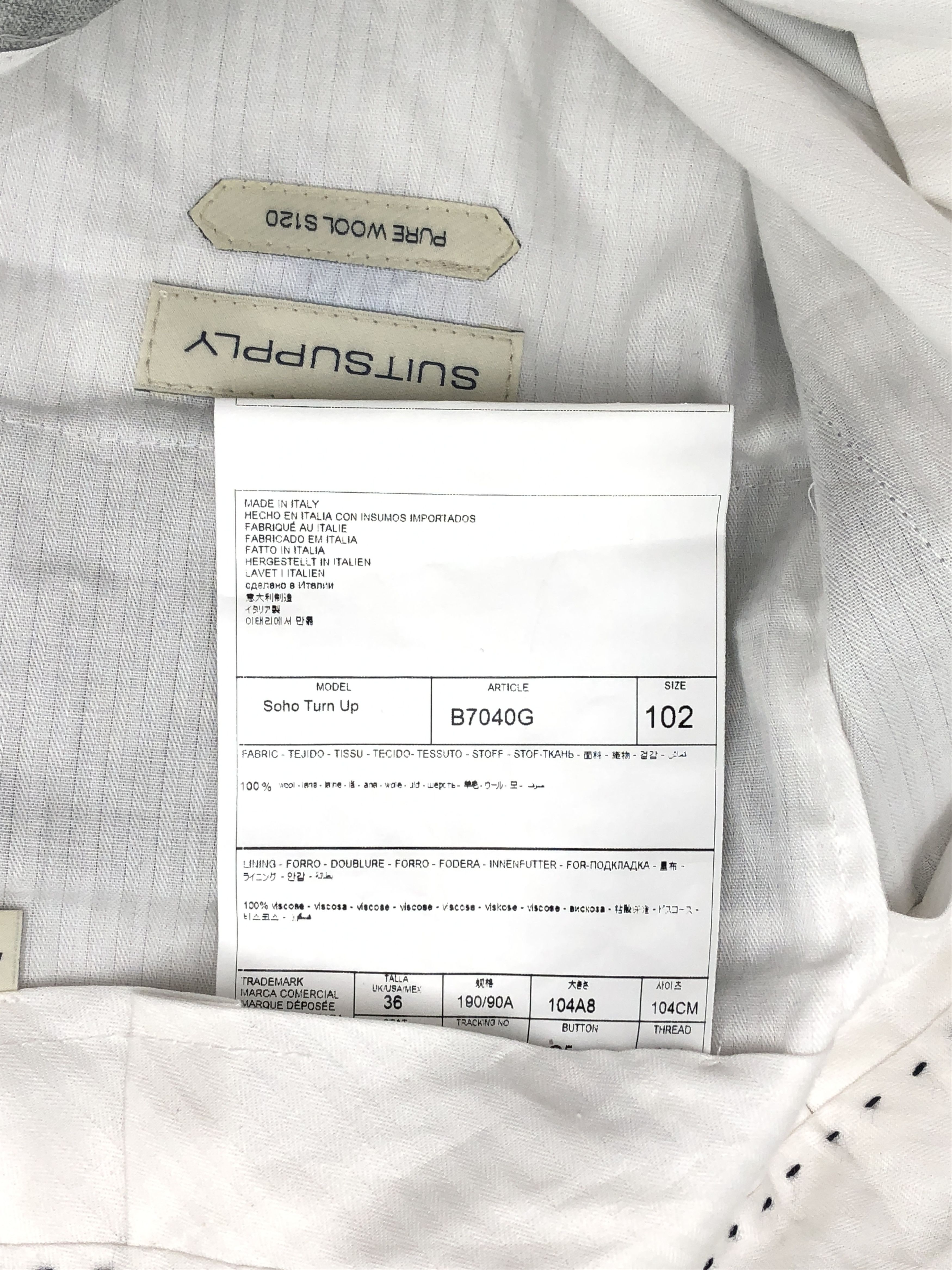 Suitsupply Soho Turn Up Pure Wool Formal Trousers Size 102 - W34 L27 Size 34R - 7 Thumbnail