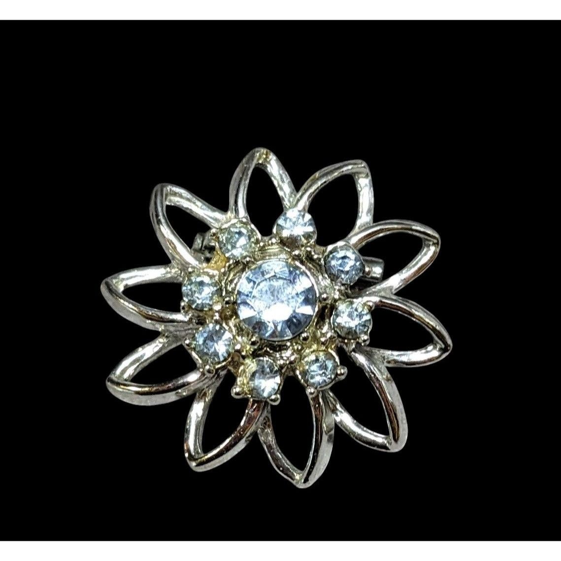 Other Vintage Blue And Silver Star Flower Rhinestone Brooch Size ONE SIZE - 3 Thumbnail