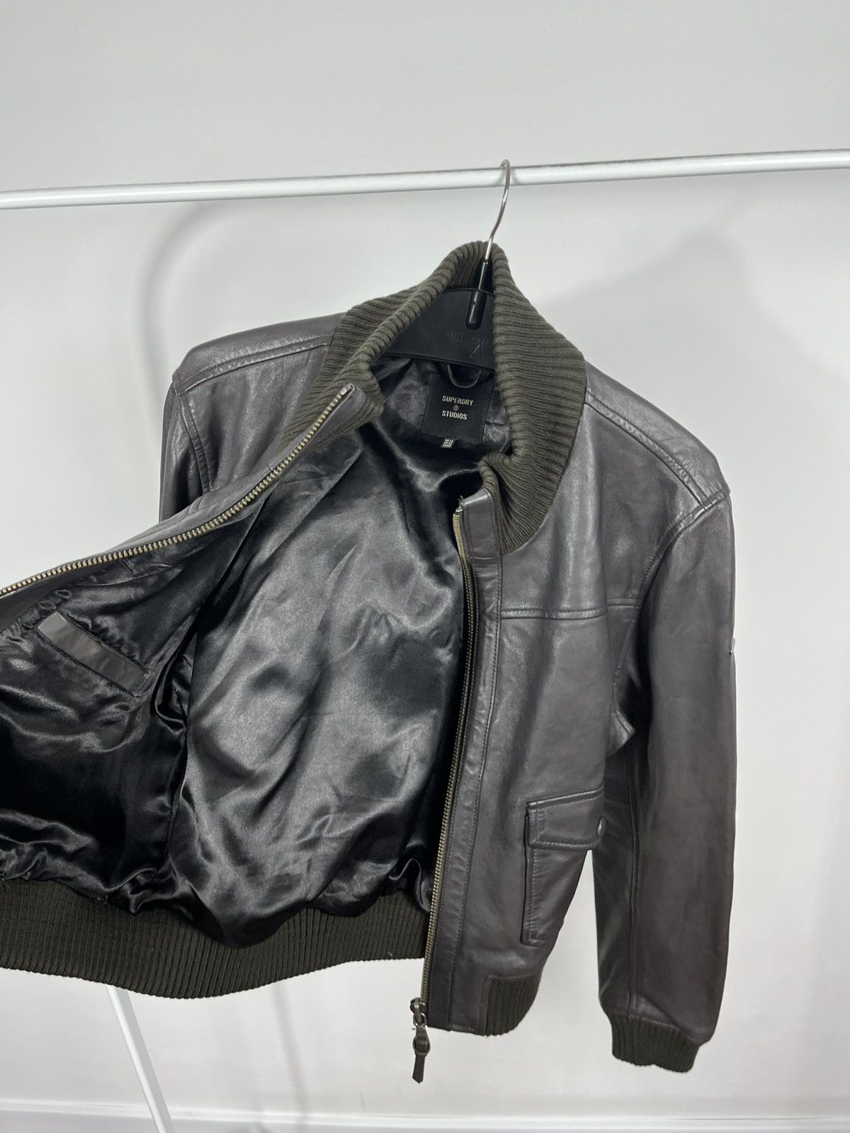 Superdry Superdry Studios Lamb Leather Bomber Jacket Rib Biker EU42 Size M / US 6-8 / IT 42-44 - 8 Thumbnail