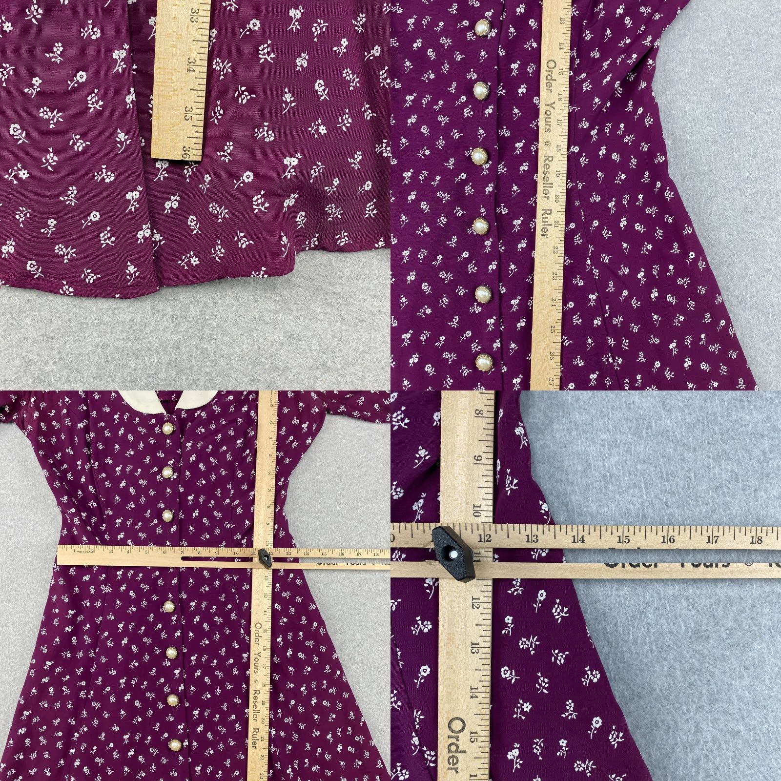 Vintage VINTAGE S.L. Fashions Dress Womens 8 A-Line Floral Button Up Collared Knee Length Plum Size M / US 6-8 / IT 42-44 - 8 Thumbnail