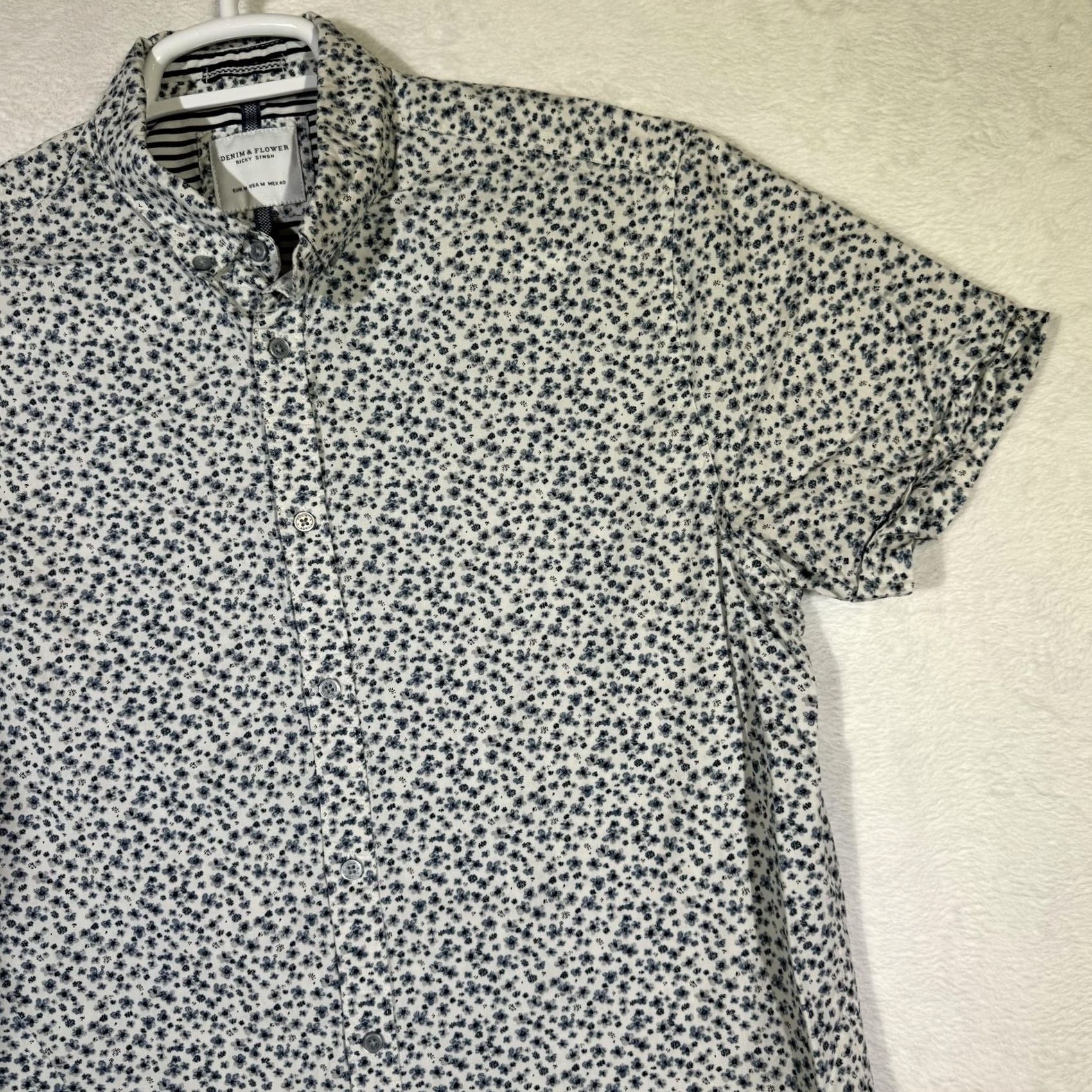 Denime Denim & Flower Shirt Mens Medium Blue White Floral Button-Down Short Sleeve Casual Summer Shirt Size US M / EU 48-50 / 2 - 6 Thumbnail