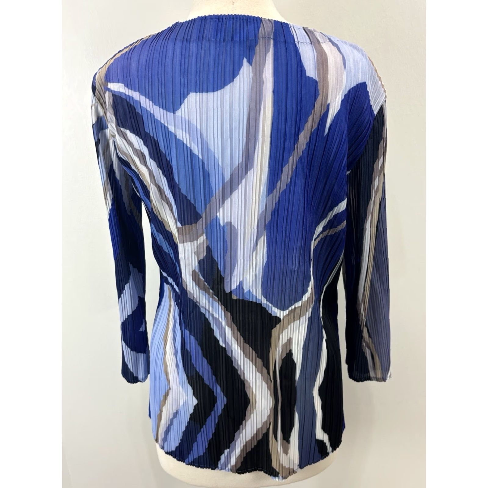 Vintage Ming Wang Pleated Crinkle Cardigan Jacket Sz Medium Petite Blue Abstract Open Size M / US 6-8 / IT 42-44 - 3 Thumbnail