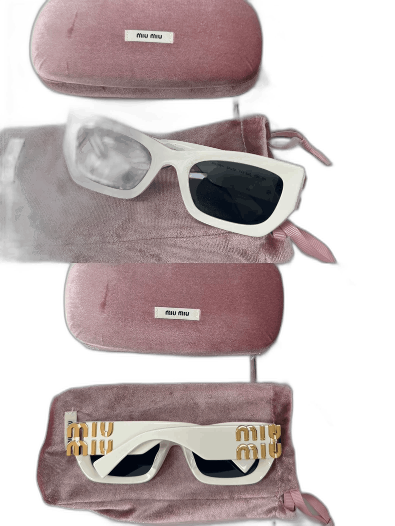 Miu Miu Miu Miu White Sunglasses with Gold Logo Size ONE SIZE - 1 Thumbnail