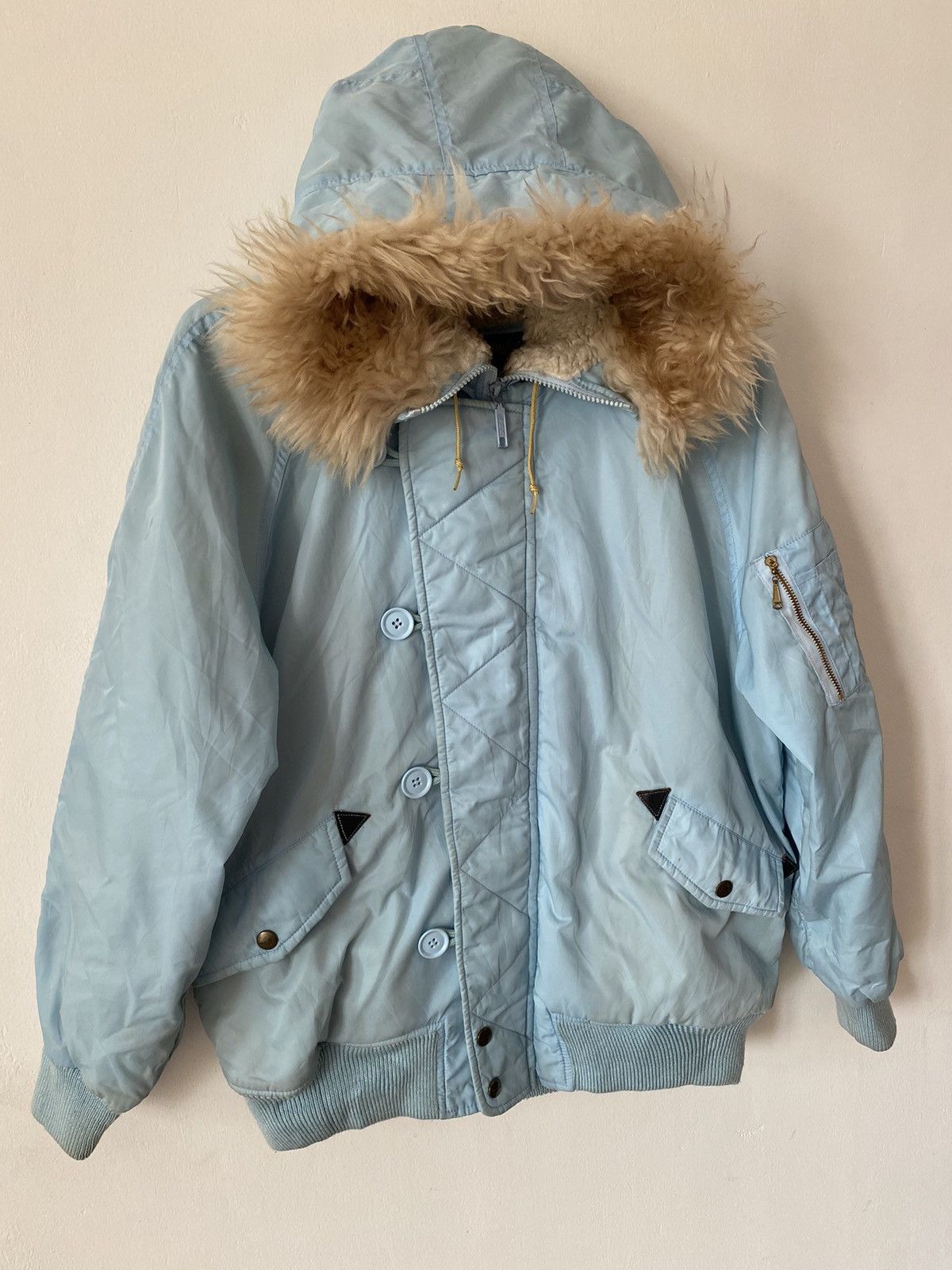 Vintage × Wrangler Vintage Wrangler Lining Fur Hood Bomber Style Flight Jacket Size US L / EU 52-54 / 3 - 4 Thumbnail