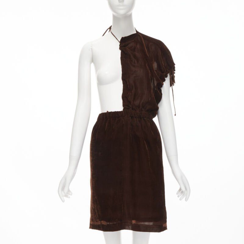 Comme des Garcons vintage COMME DES GARCONS 1990 brown velvet drawstring sash knee length skirt M Size 28" / US 6 / IT 42 - 1 Thumbnail