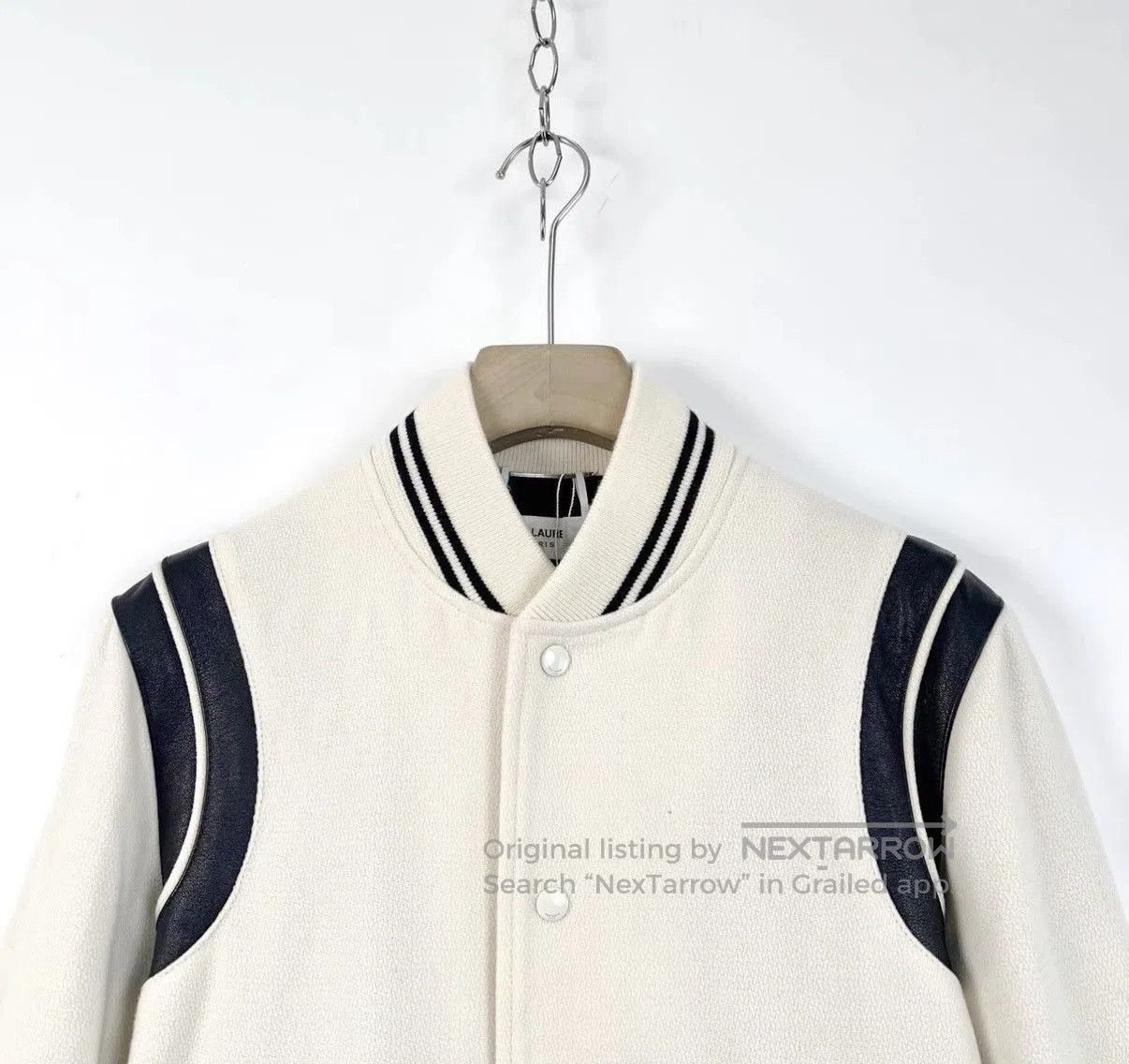 Saint Laurent Paris White Varsity Jacket with Black Accents. Size US M / EU 48-50 / 2 - 3 Thumbnail