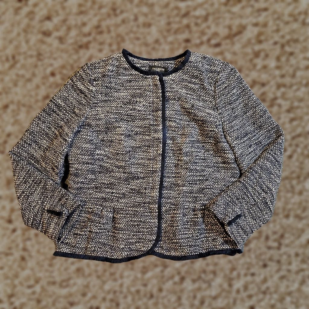 Talbots VINTAGE Talbots Blazer Womens 12 Petite Black Tweed Long Sleeve Full Zip Career Size XL / US 12-14 / IT 48-50 - 1 Thumbnail