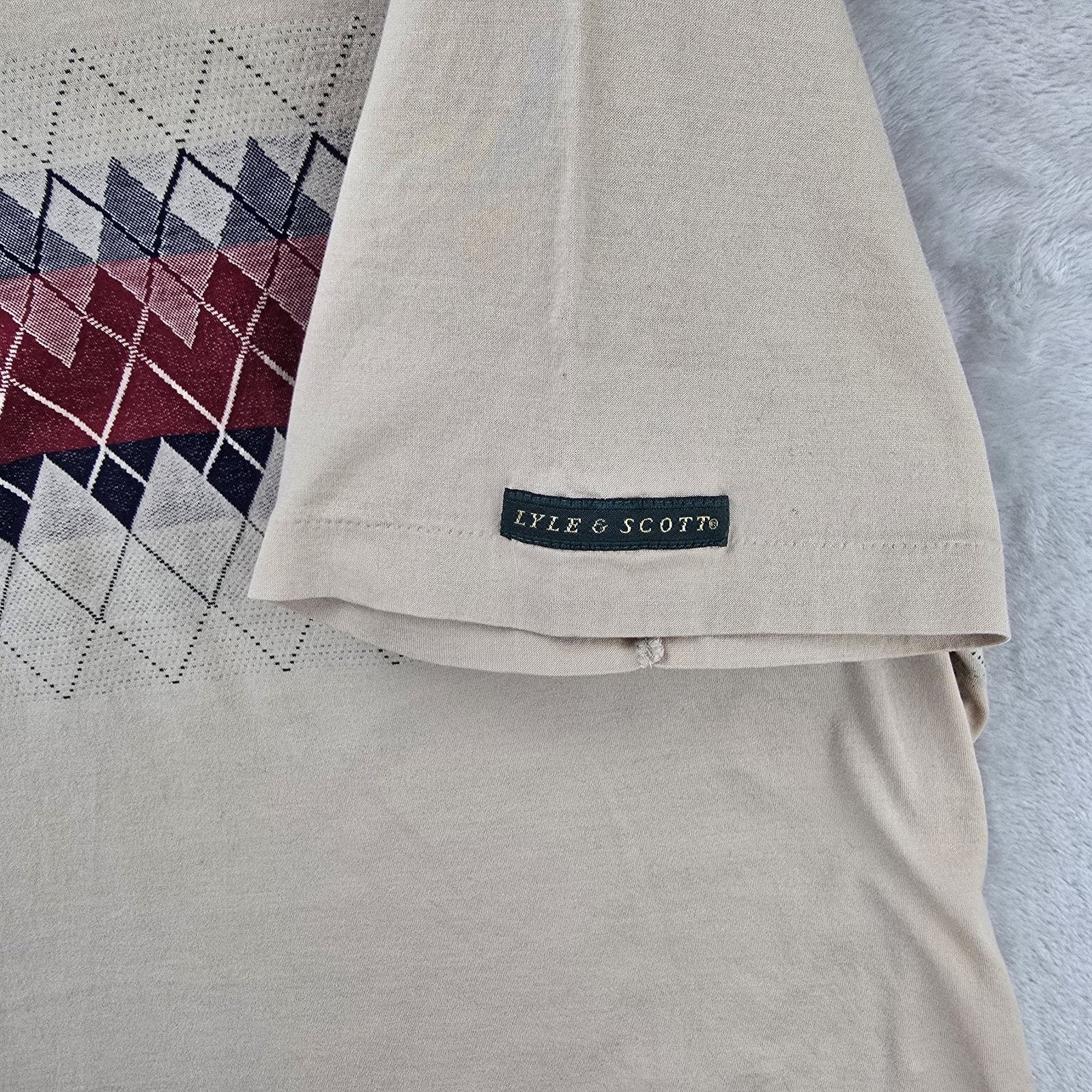 Lyle & Scott Vintage Lyle & Scott Polo Shirt Mens Large Beige Golf Argyle Size US L / EU 52-54 / 3 - 3 Thumbnail