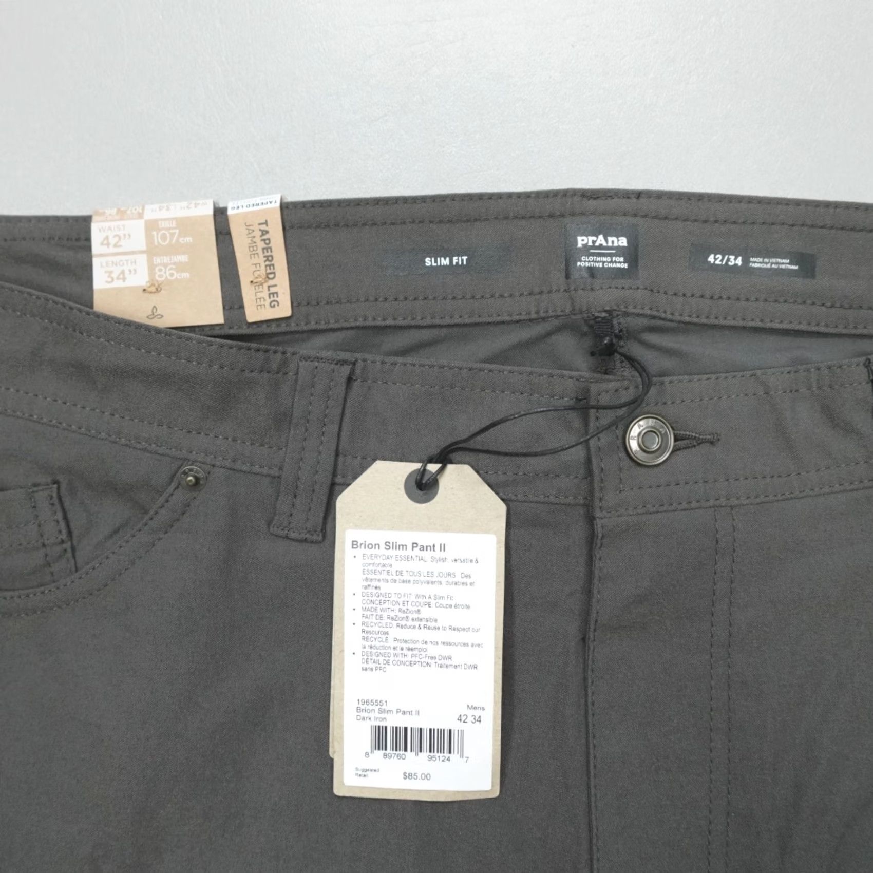 Prana prAna Brion Stretch Slim Fit Tapered Leg Pants II 42x34 Dark Iron DWR Mens Pants Size US 42 / EU 58 - 2 Thumbnail
