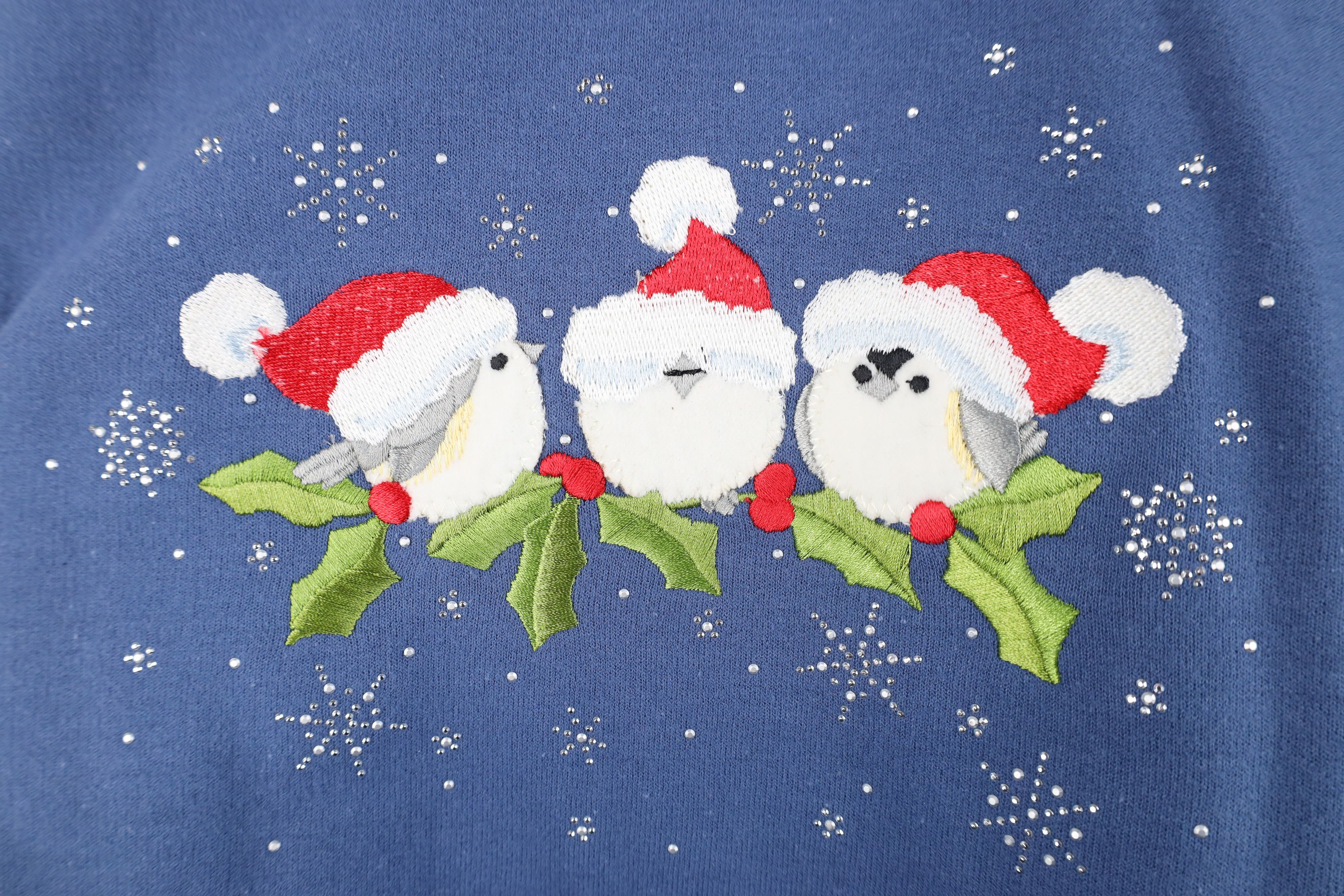 Vintage Vintage 90s Streetwear Christmas Snow Birds Sweatshirt Blue Size L / US 10 / IT 46 - 4 Thumbnail