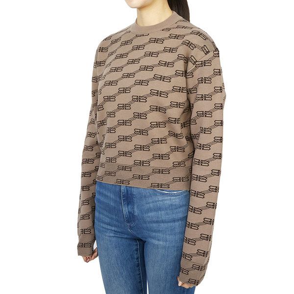 Balenciaga o1mt1gz1024 BB Monogram Crewneck Sweater in Beige/Brown Size M / US 6-8 / IT 42-44 - 2 Thumbnail
