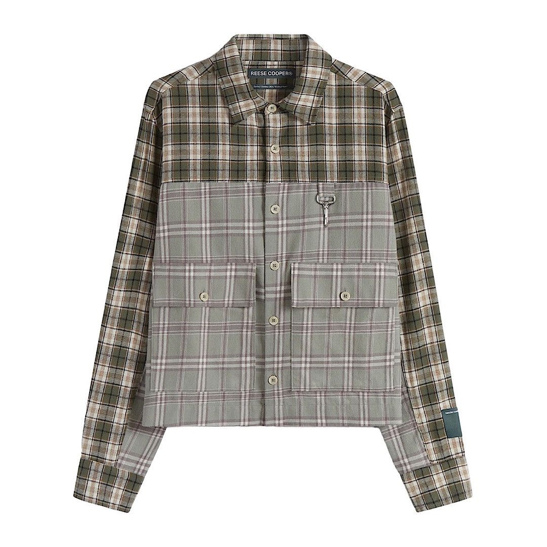 Reese Cooper ($400 Retail) Cropped Split Flannel Shirt In Green Size US S / EU 44-46 / 1 - 1 Thumbnail