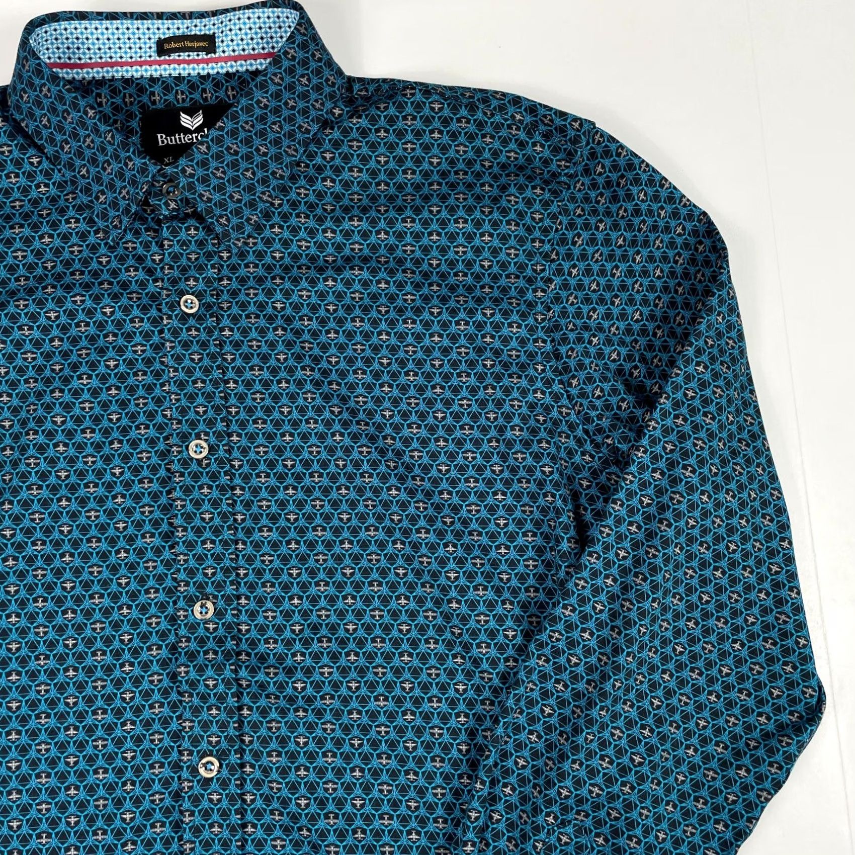 Vintage Buttercloth Shirt Mens XL Blue Extra Large Airplane Button Pilot Geometric Club Size US XL / EU 56 / 4 - 3 Thumbnail