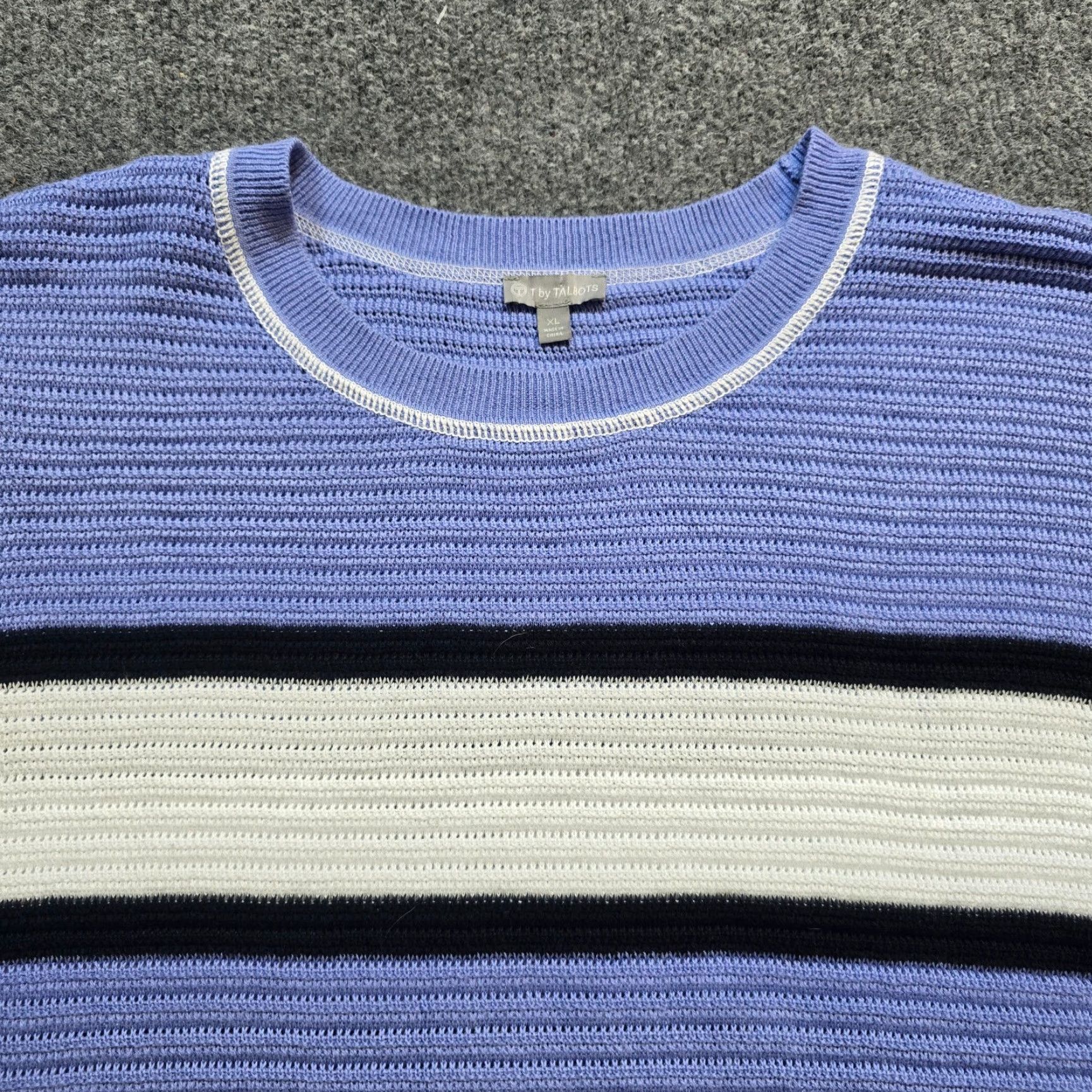 Talbots Talbots Sweater Women XL Blue Stripe Chunky Knit Long Sleeve Stretch Casual | Pullover | Round Neck | Knit Fabric | Regular Fit | Wool-Free? (no) Size XL / US 12-14 / IT 48-50 - 2 Thumbnail