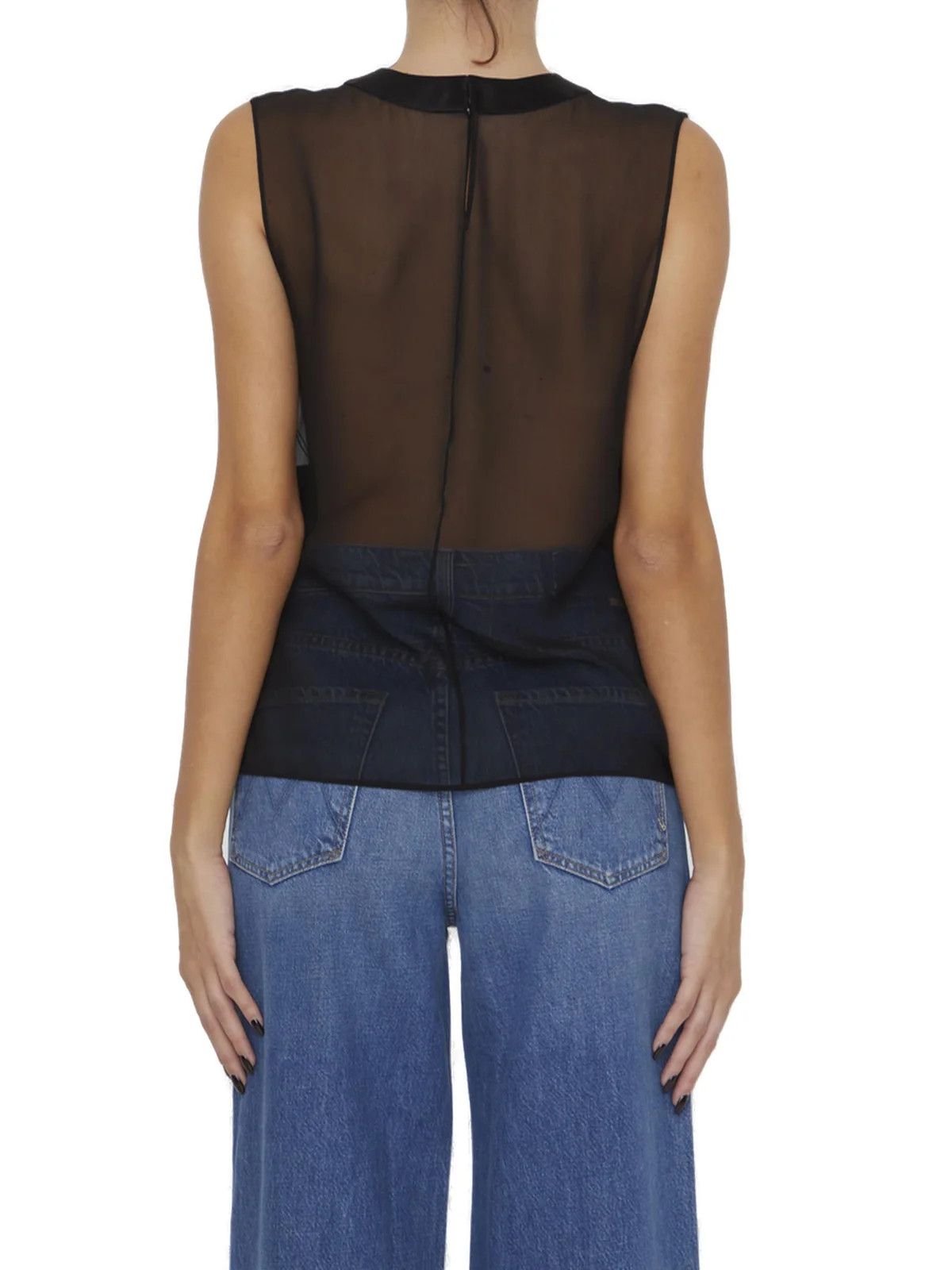 Saint Laurent Paris o1s1wg110125 766539 Mousseline Crepe Organique Tank Top Size XS / US 0-2 / IT 36-38 - 2 Thumbnail