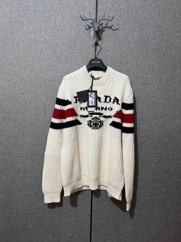 Prada Prada Men's White Cashmere Embroidered Sweater Size US XL / EU 56 / 4 - 1 Thumbnail