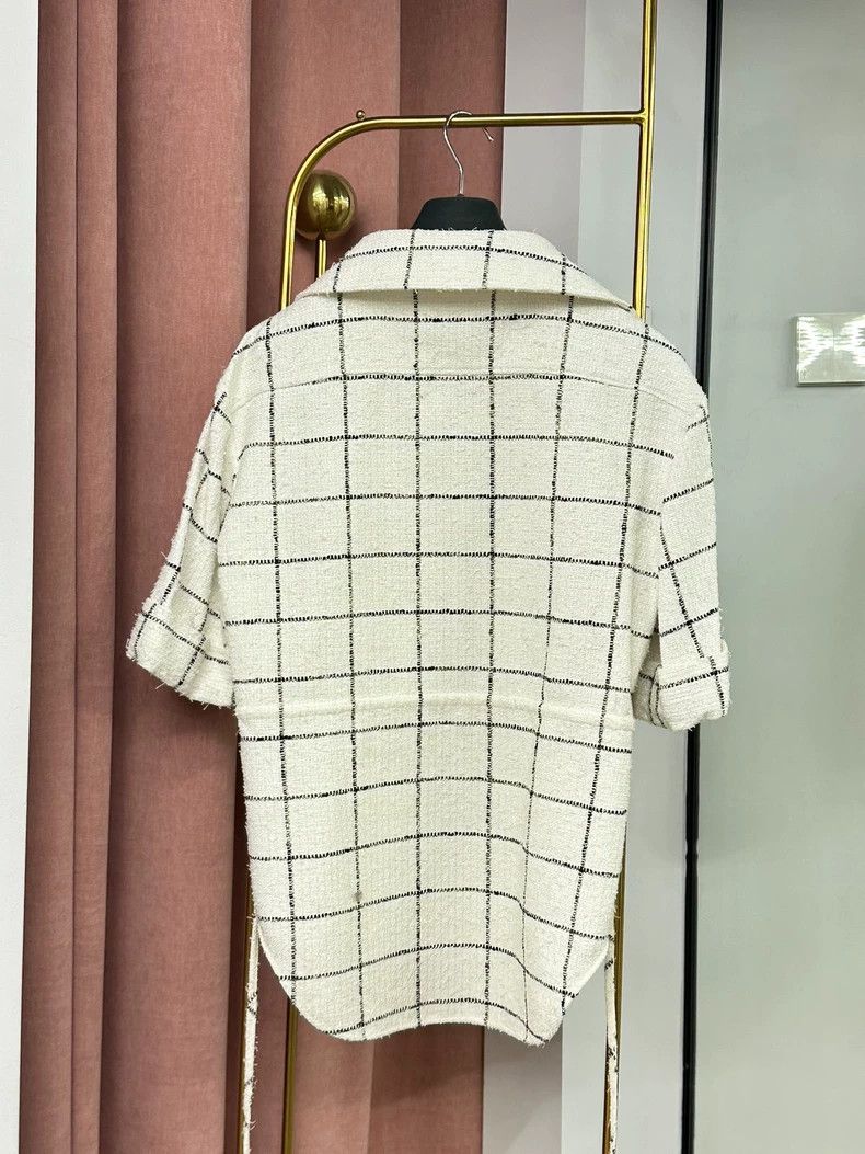 Chanel Chanel White plaid lapel top with short sleeves Size XXS / US 00 / IT 34 - 4 Thumbnail
