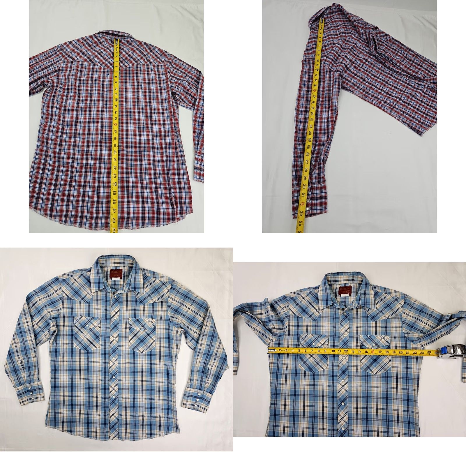 Vintage VINTAGE Rustler X-Long Tails Shirt LOT x 2 Pearl Snap Western Work Shirt Men L Blue Red Size US L / EU 52-54 / 3 - 9 Thumbnail