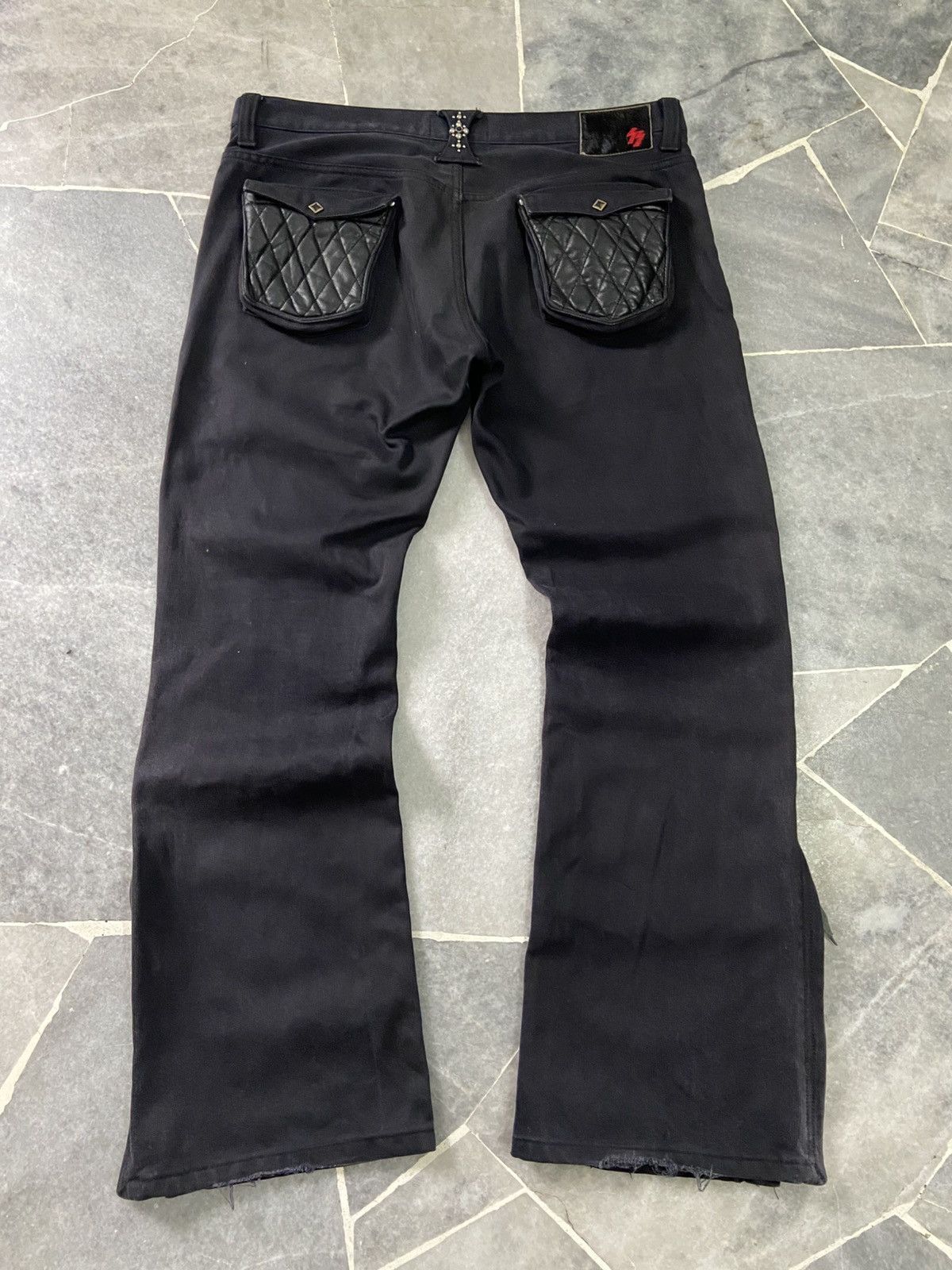 Japanese Brand SKULL FLIGHT Type2 Stretch Leather Pocket Flare Jeans Size US 35 - 1 Thumbnail