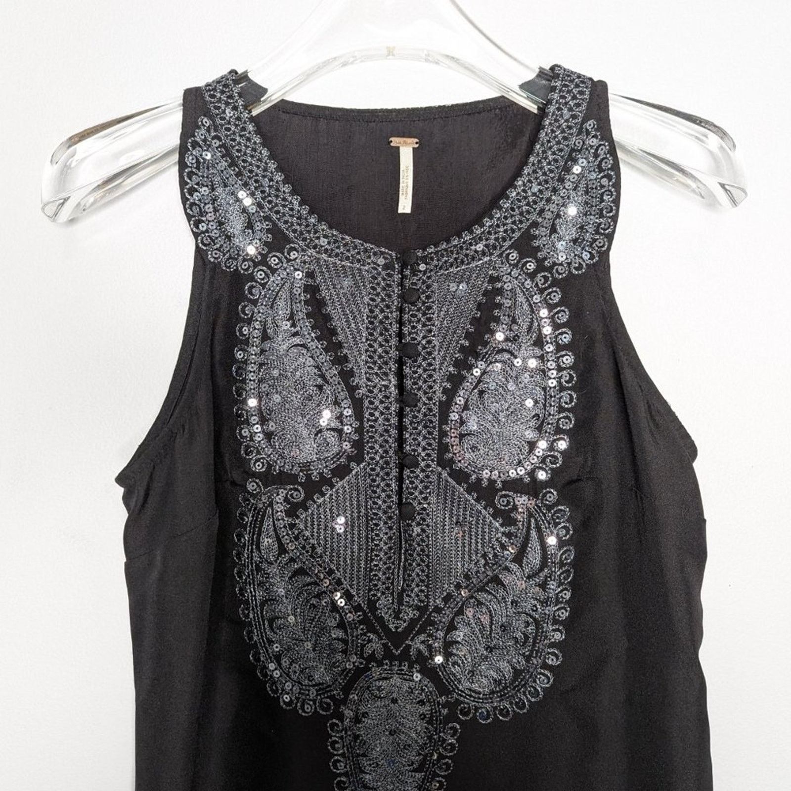 Free People Free People Black Sleeveless Tunic Dress Sequins Embroidered Size XS / US 0-2 / IT 36-38 - 4 Thumbnail