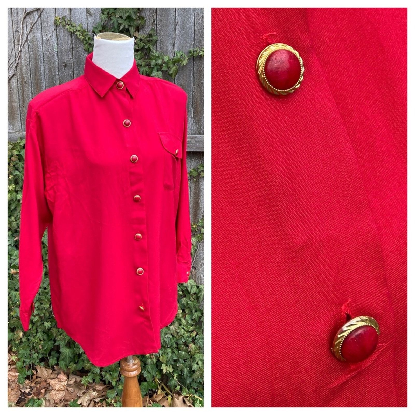 Vintage VTG Scarlet Red Blouse New Wave PRH Basics Valentines M Size M / US 6-8 / IT 42-44 - 2 Thumbnail
