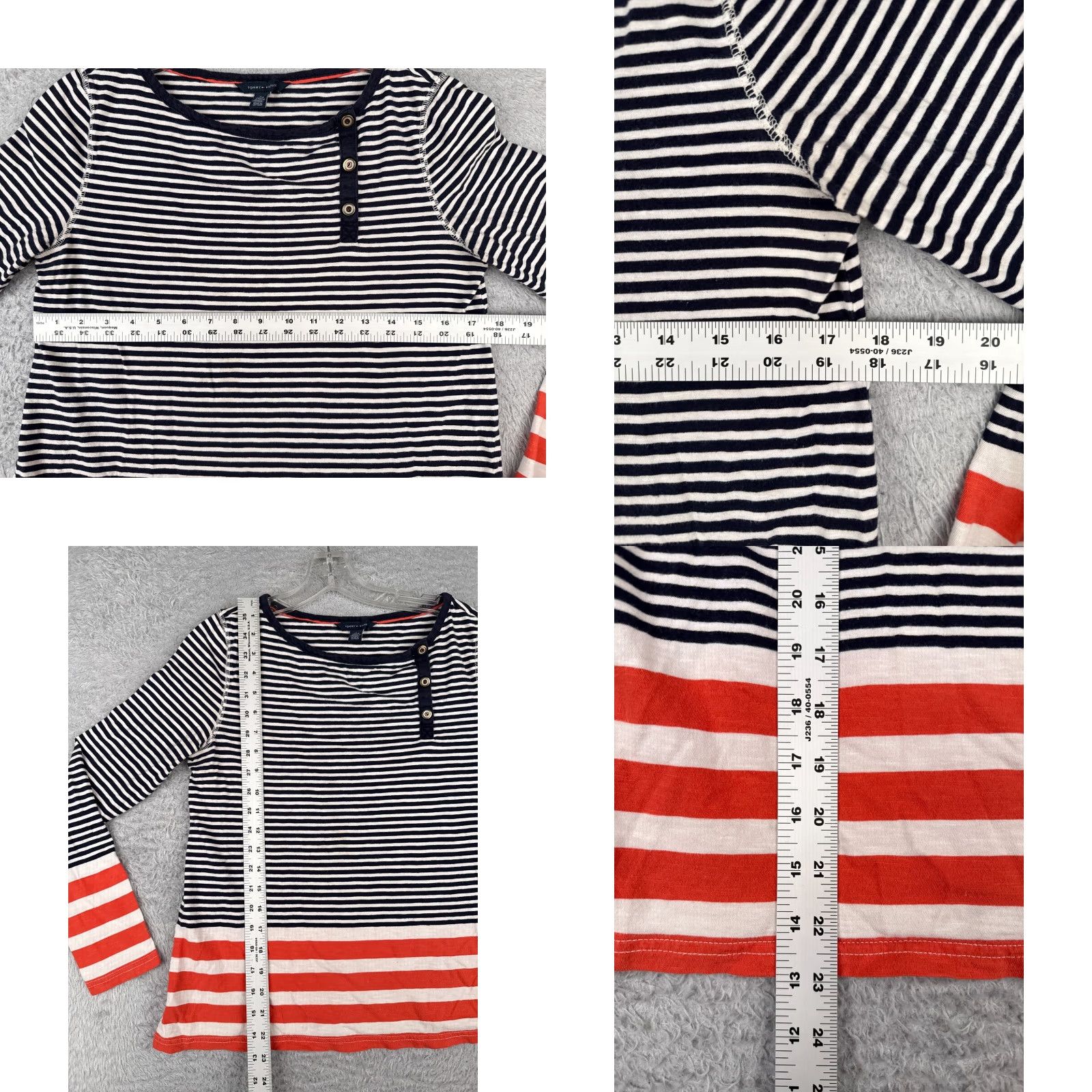 Tommy Hilfiger VINTAGE Tommy Hilfiger Shirt Women Medium Blue Orange Stripe Long Sleeve Crew Cotton Size M / US 6-8 / IT 42-44 - 8 Thumbnail