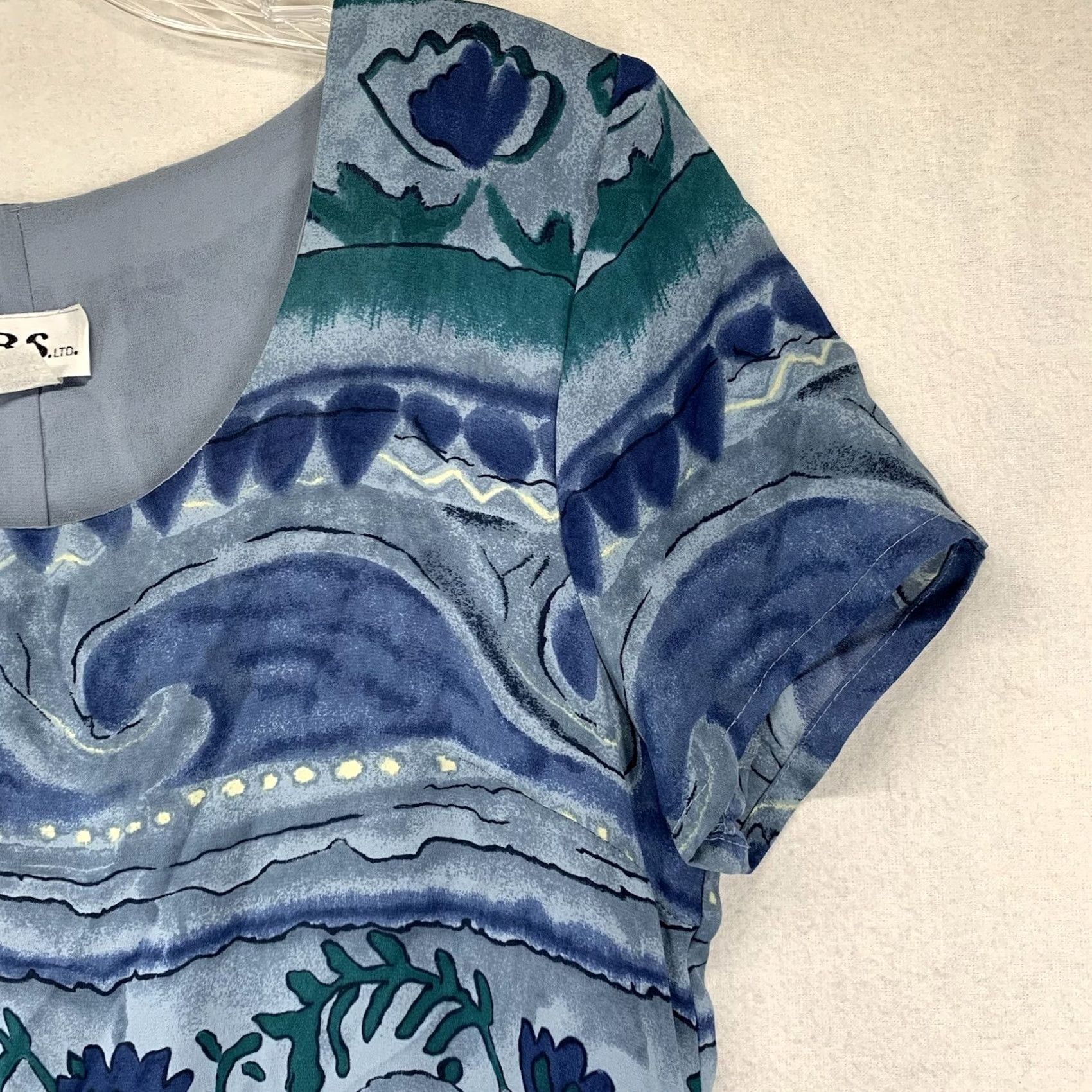 VIBE VINTAGE JBS Maxi Dress Size 6 Blue Beach Vibes Waves Art Print String Belt Women 80s 90s Size M / US 6-8 / IT 42-44 - 7 Thumbnail