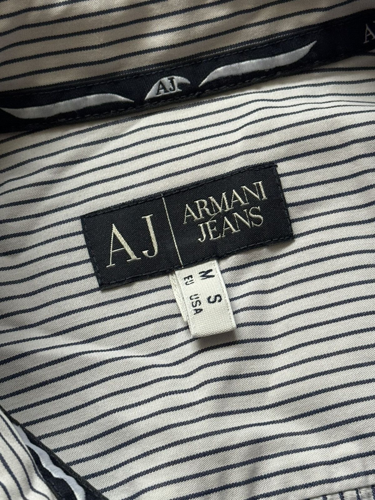 Armani × Vintage Armani Jeans M striped big logo shirt polo long sleeve buton Size US M / EU 48-50 / 2 - 13 Thumbnail