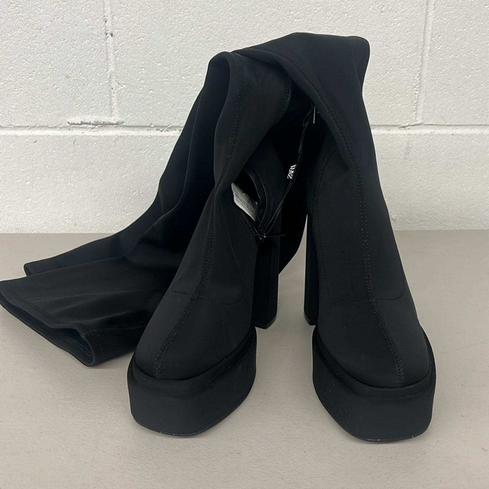 Zara NEW SZ 38 Zara over the knee boot black 5” heeled boots tall Size US 7.5 / IT 37.5 - 4 Thumbnail