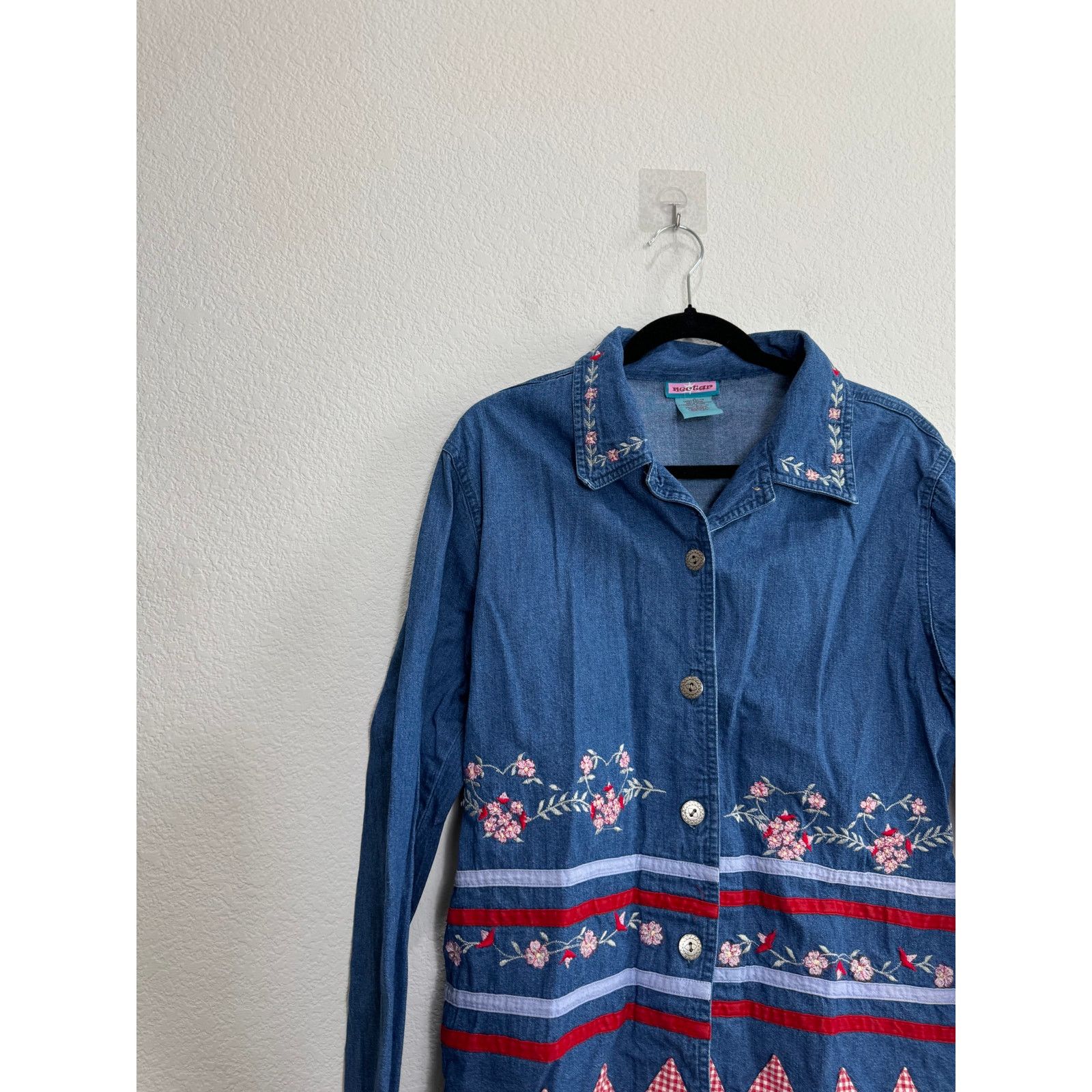 Other Women's Blue Denim Button-Up Shirt Jacket Embroidered Large Size L / US 10 / IT 46 - 7 Thumbnail