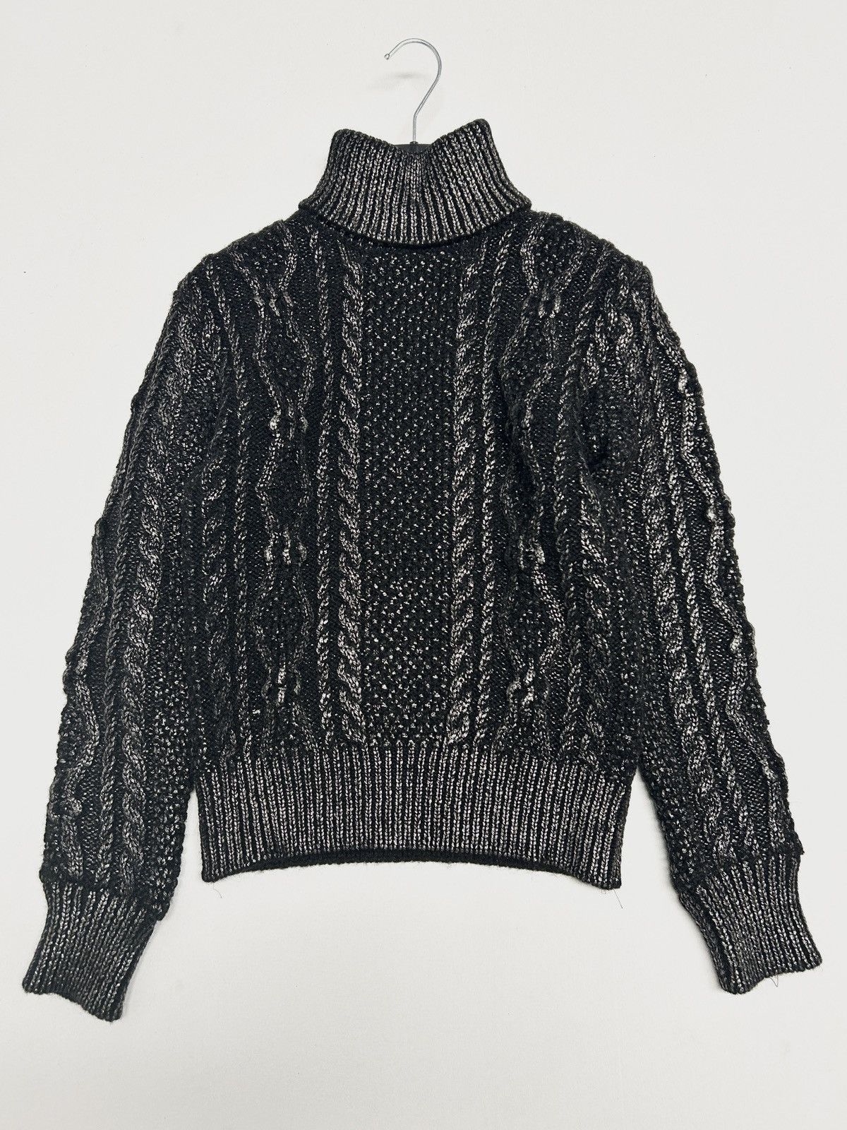 Saint Laurent Paris FW2018 Silver Glazed Heavyweight Cable Turtleneck Knit Size US XS / EU 42 / 0 - 7 Thumbnail