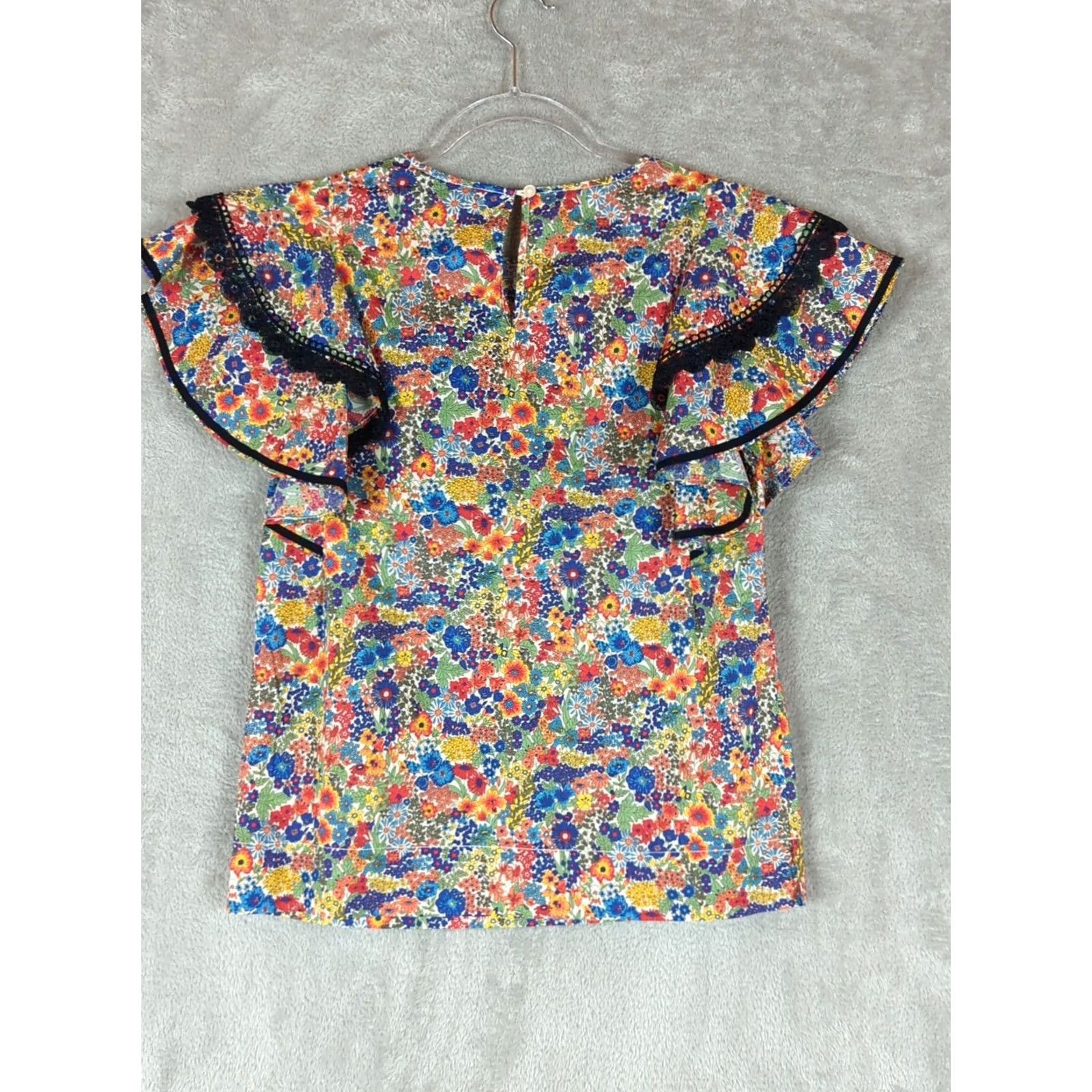 J.Crew J.CREW Cotton Poplin Top in Liberty Margaret Annie Floral Print Womens XXS Multicolor Flutter Sleeve Round Neck Casual Shirt Blouse Size XXS / US 00 / IT 34 - 5 Thumbnail
