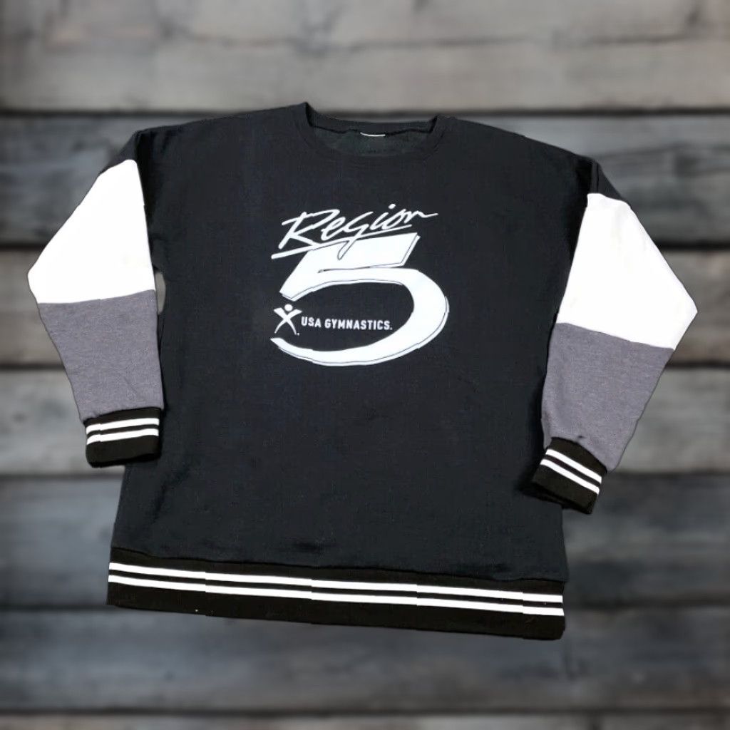 Vintage VTG 90s Black White Gymnastics Print Sweatshirt Women's Medium Stripes Pullover Size M / US 6-8 / IT 42-44 - 1 Thumbnail