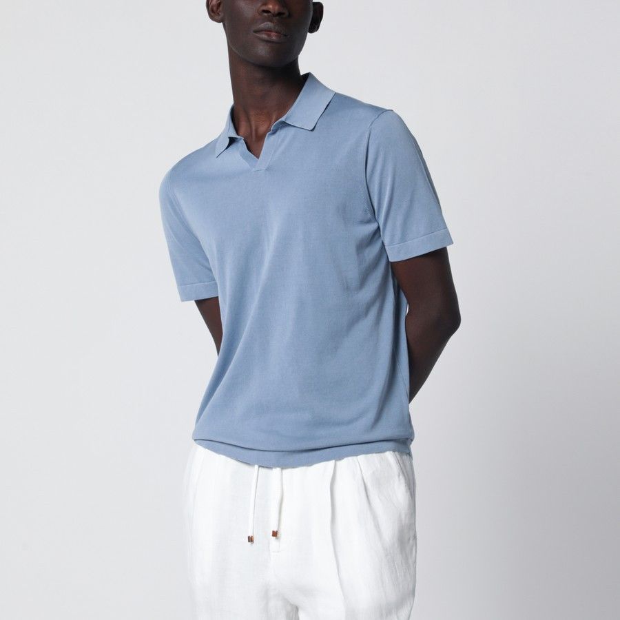 Drumohr o1d2blof0226 Cotton Polo Shirt in Light Blue Size US L / EU 52-54 / 3 - 1 Thumbnail