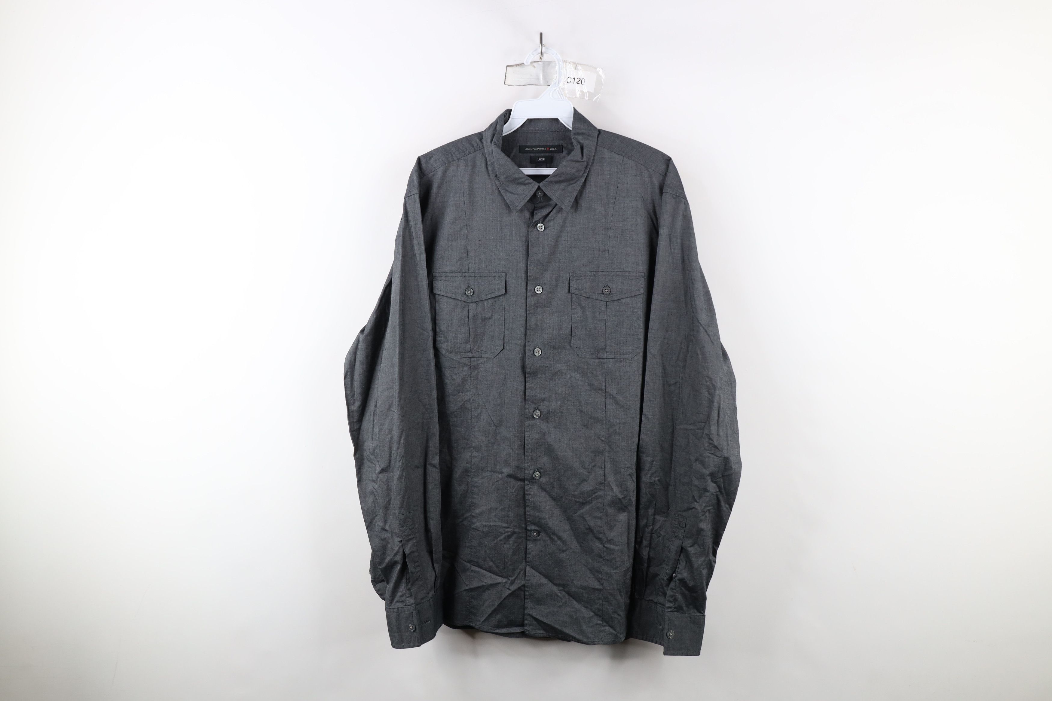 New John Varvatos USA Chambray Collared Button Shirt Gray