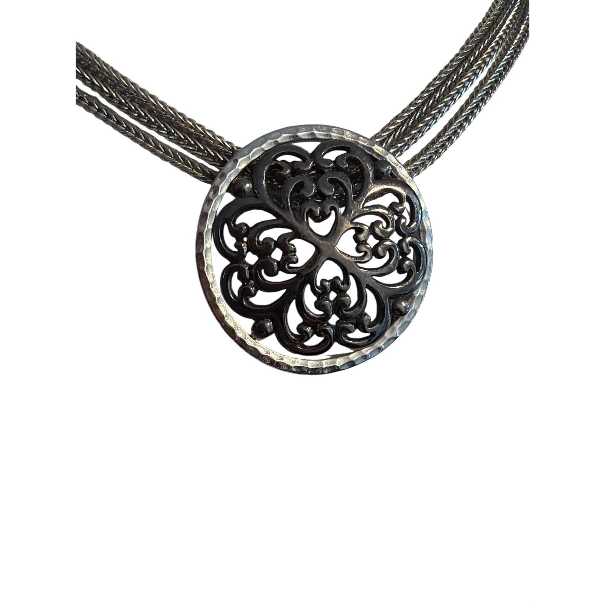 Other Silver Tone Black 3 Chain Pendant Necklace Collar Filigree S Size ONE SIZE - 2 Thumbnail