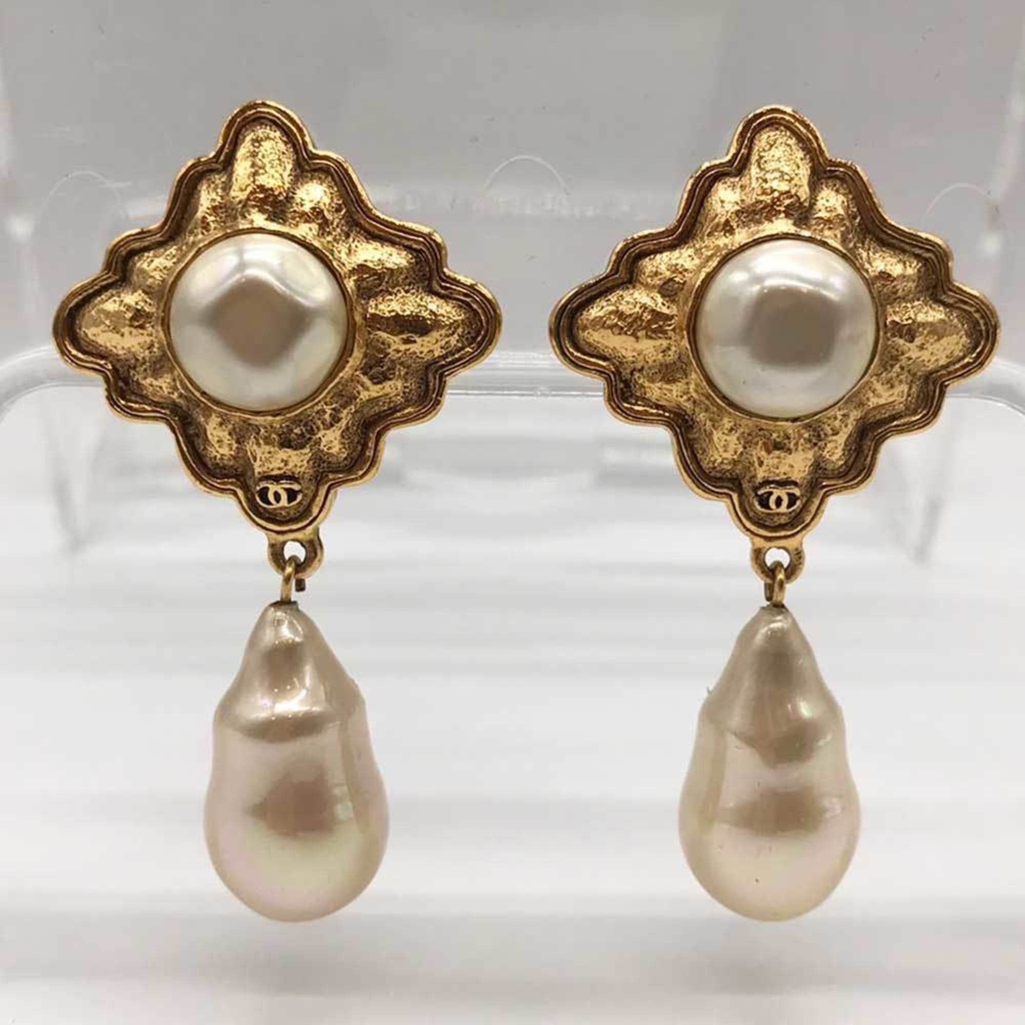 image of Chanel Earrings Here Mark Gold Metal, Women's