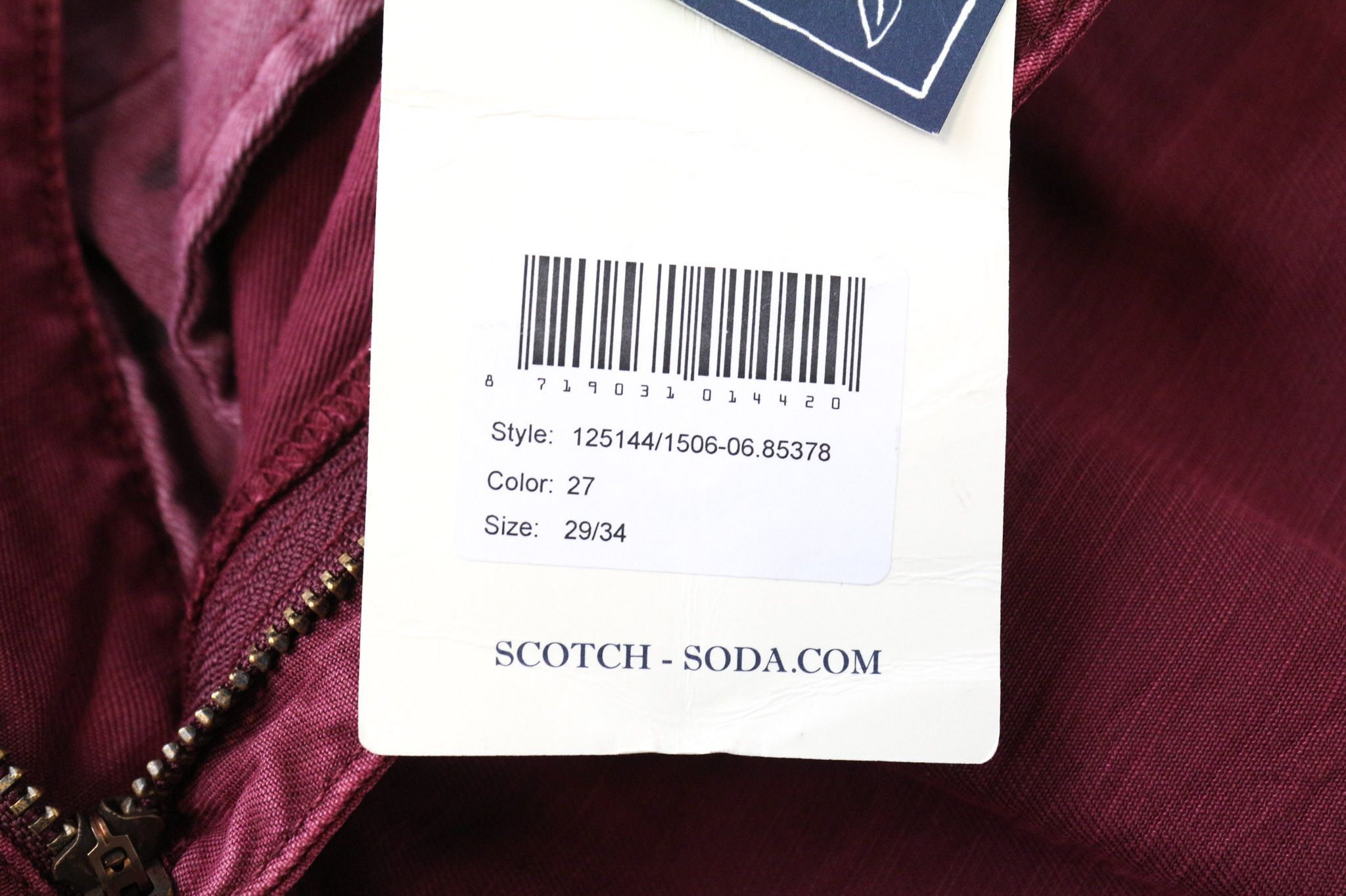 Scotch & Soda THEON W29/L34 Slim Taper Cotton Burgundy Trousers 75456 Size US 29 - 5 Thumbnail