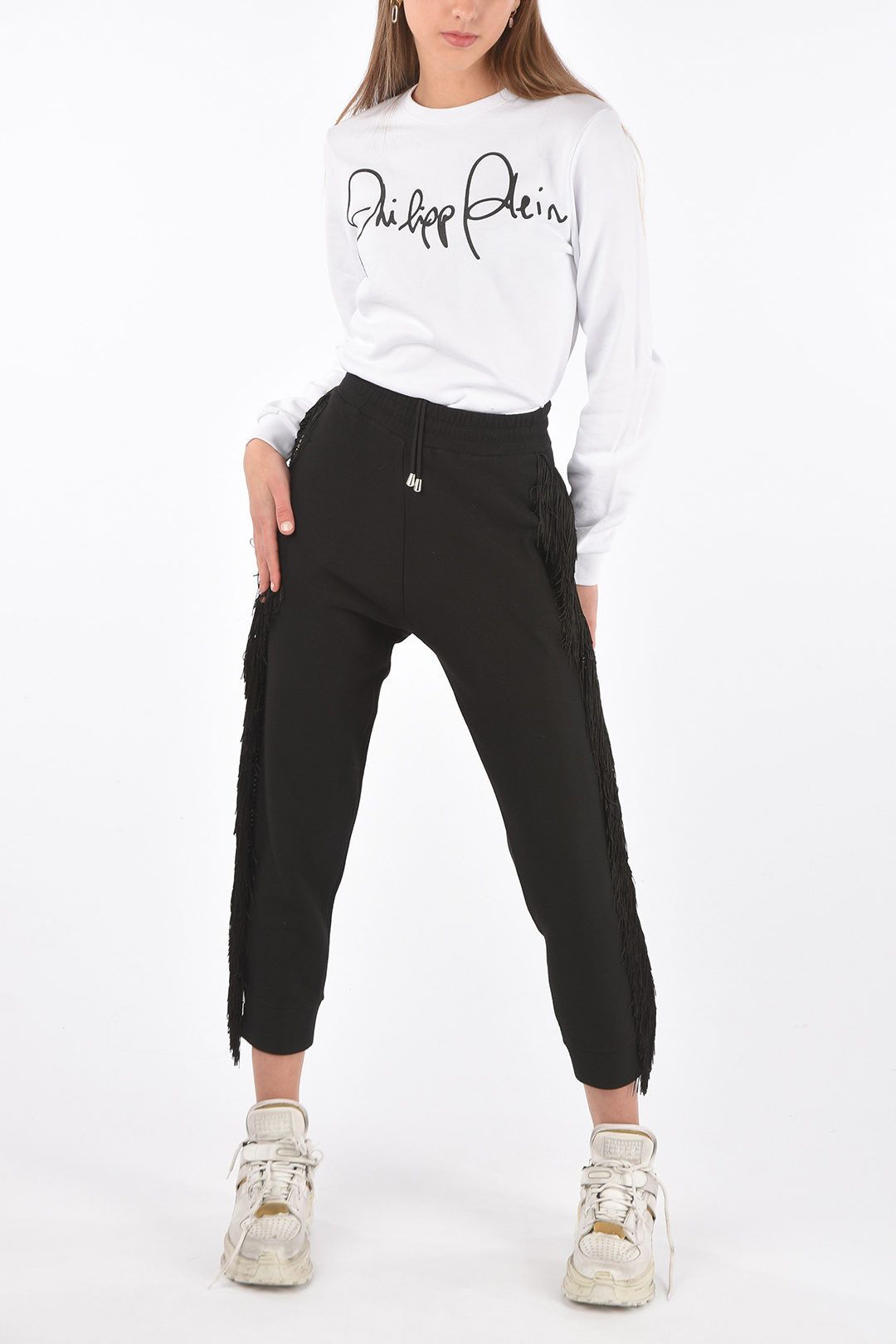 Philipp Plein og1mm0824 Fringed Studded Jogger Pants in Black Size 27" / US 4 / IT 40 - 4 Thumbnail