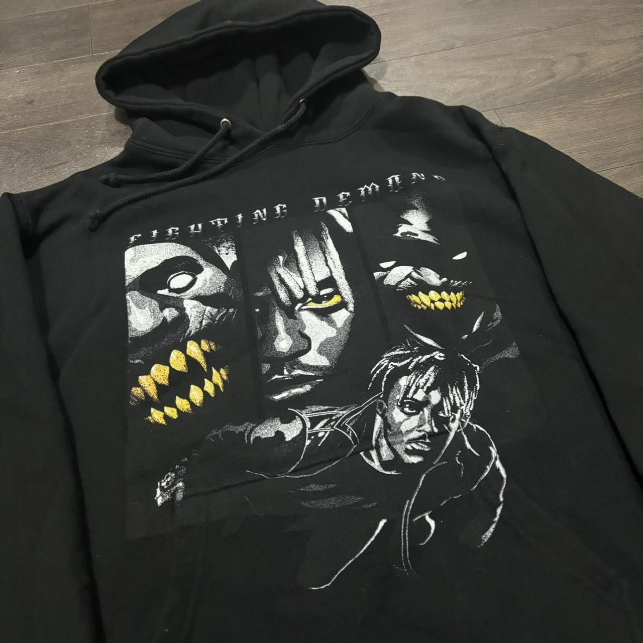image of Rap Tees Classic Juice Wrld Fighting Demons Hoodie in Black, Men's (Size Medium)