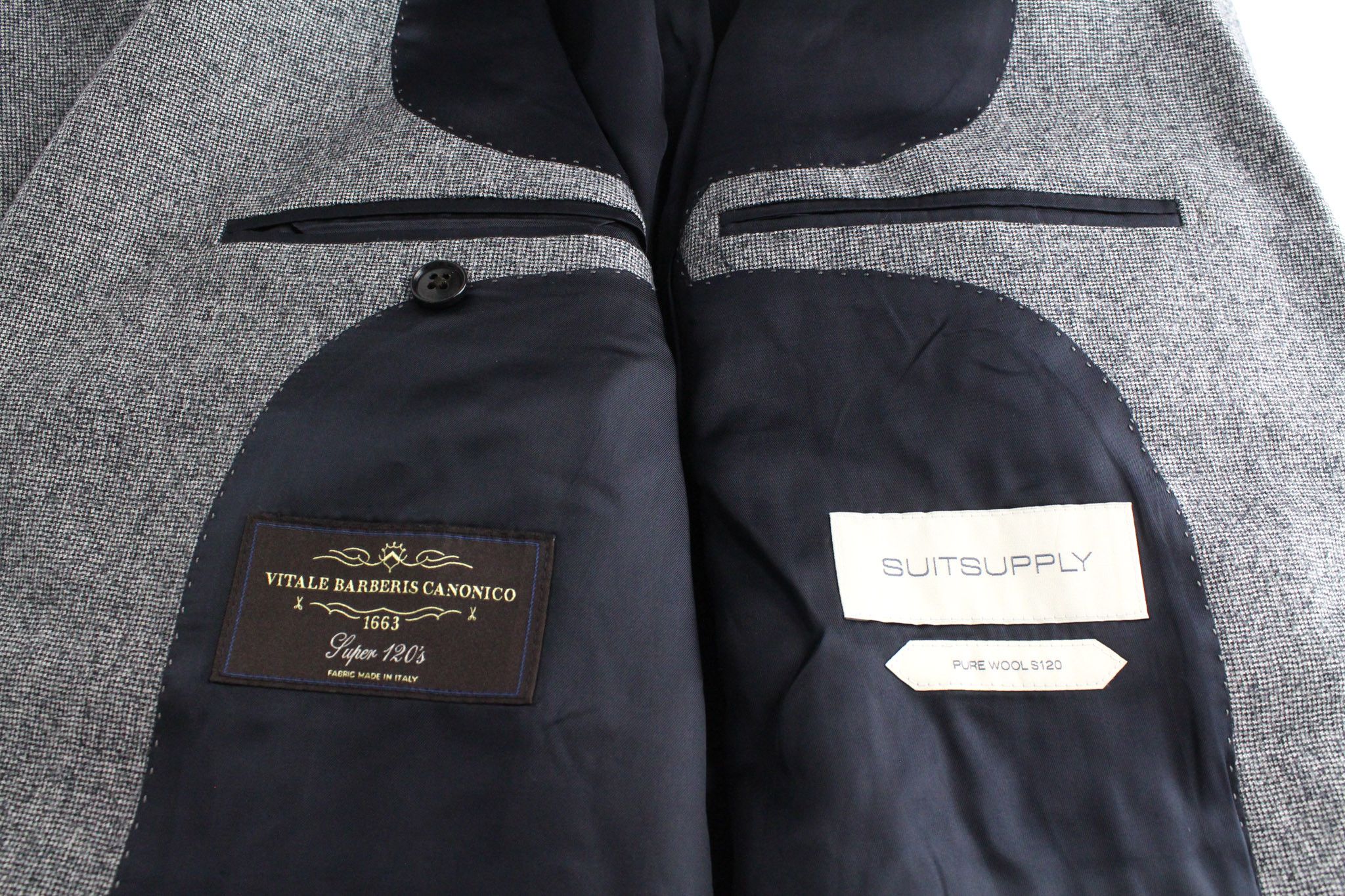 Suitsupply HAVANA PEAK UK40L Houndstooth Grey Wool S120 Suit 73387 Size 40L - 8 Thumbnail