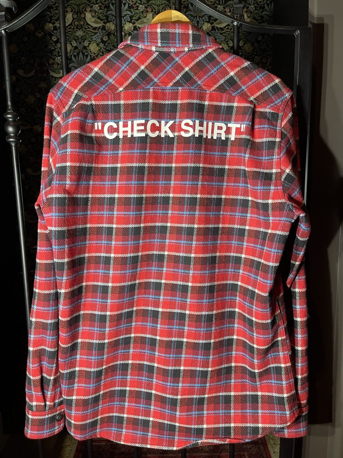 image of Off White Off-White Flannel Check Shirt Flannel Button Up Shirt in Red, Men's (Size Medium)