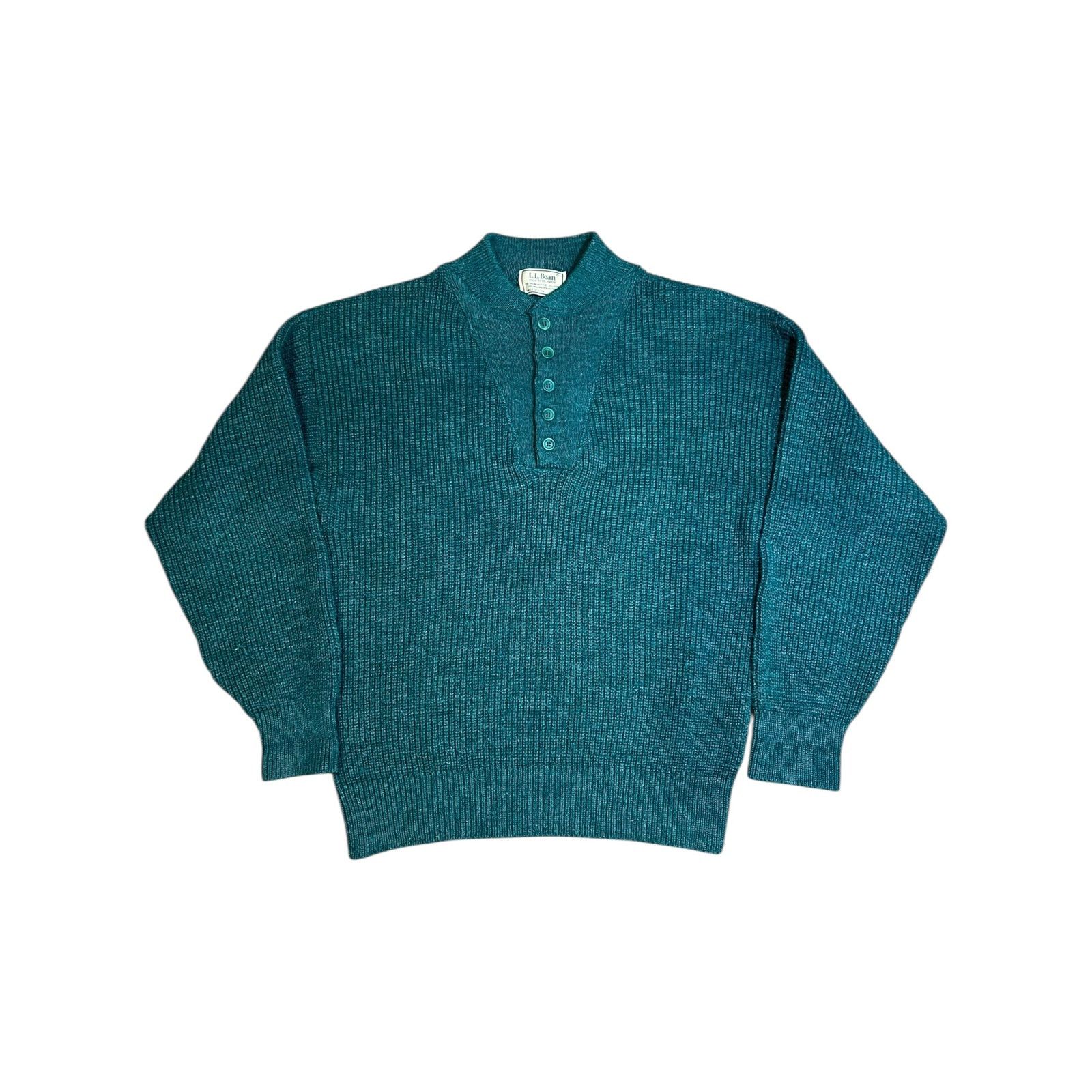 L.L. Bean × Vintage Vintage 80s LL Bean High Trek Yarn green henley knit sweater Size US L / EU 52-54 / 3 - 1 Thumbnail