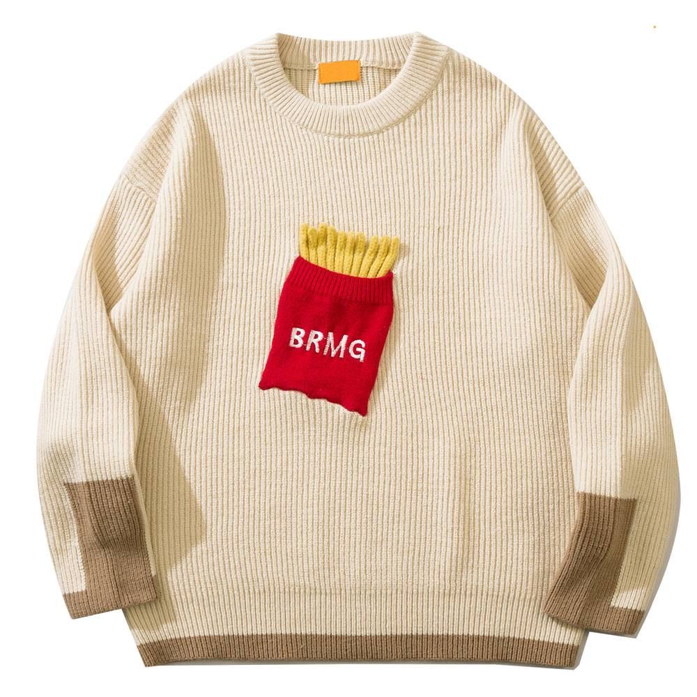 image of Vintage Fashion Punk Sweater With Potato Print in White, Men's (Size Small)