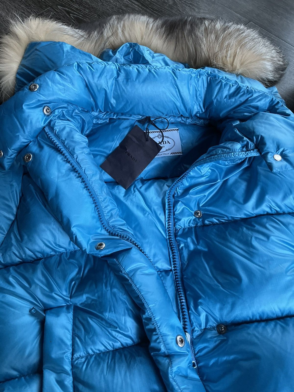 Prada NEW Prada Blue Anice Piumino Feathered Hooded Puffer Jacket Size US XS / EU 42 / 0 - 10 Thumbnail