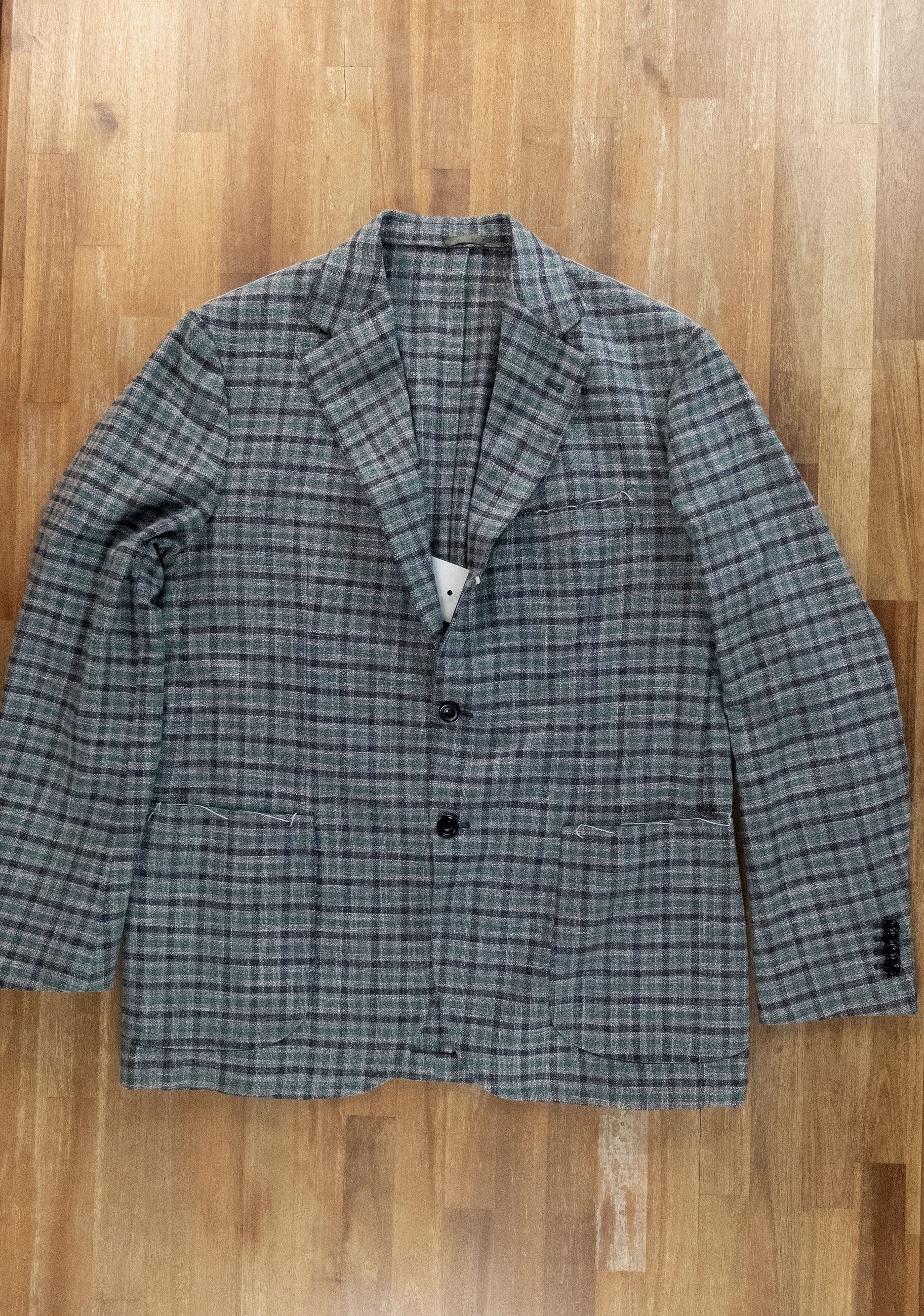 SARTORIO SARTORIO Napoli Kiton green gray plaid wool silk sportcoat Size 44R - 4 Thumbnail